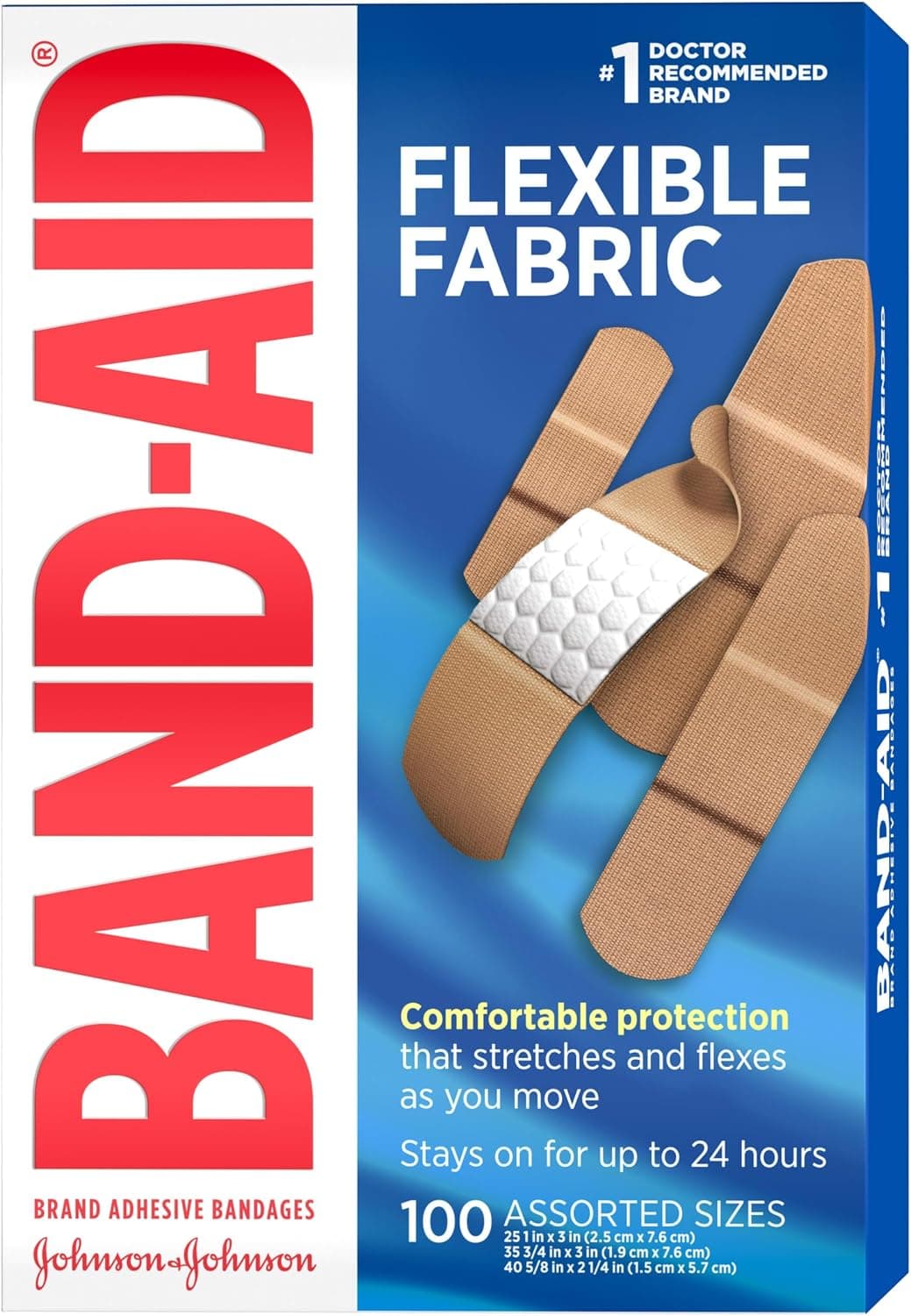BAND-AID Brand Flexible Fabric Adhesive Bandages, Assorted Sizes, 100 Count