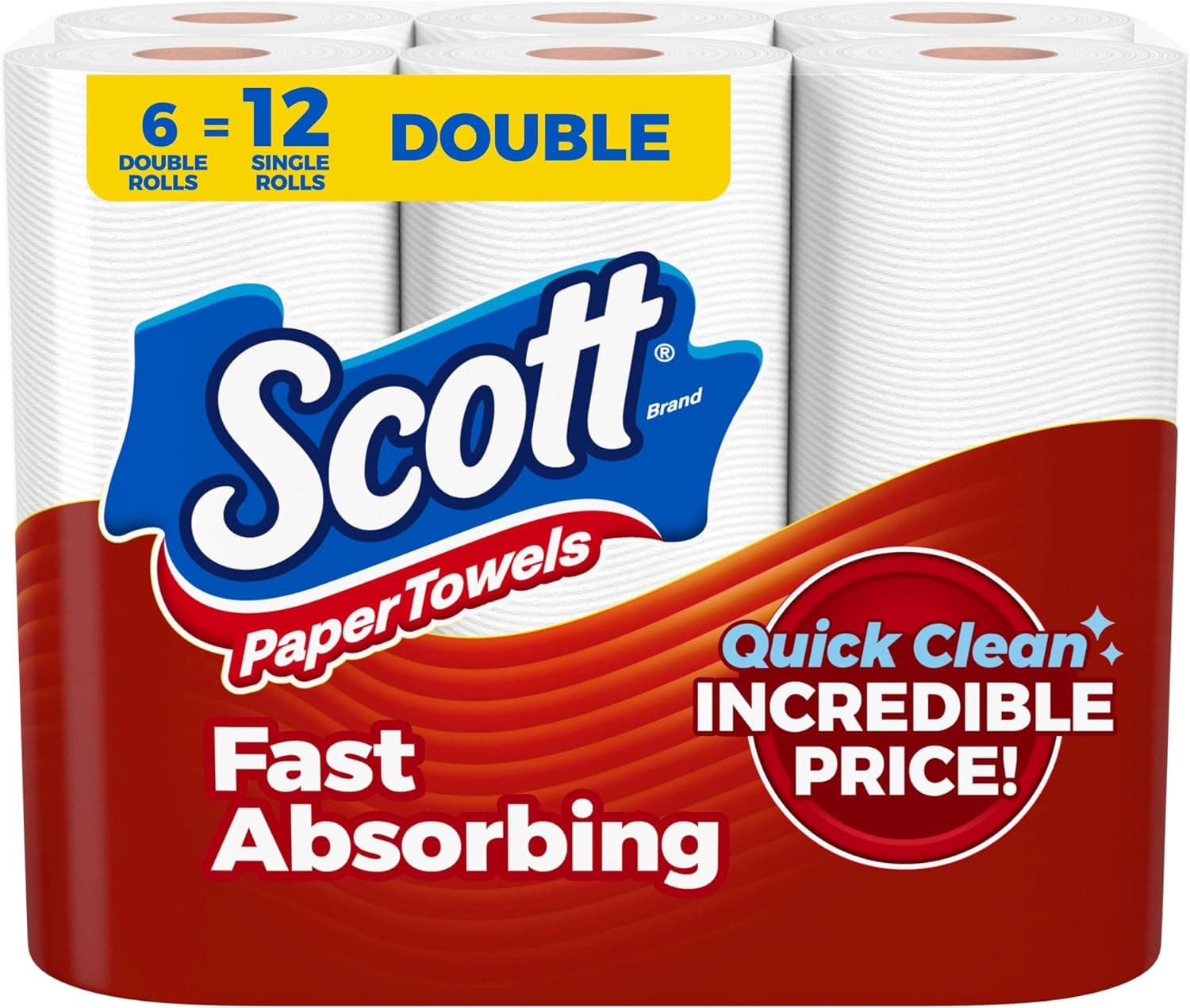 Scott Paper Towels, Choose-A-Sheet, 6 Double Rolls, 108 Sheets Per Roll