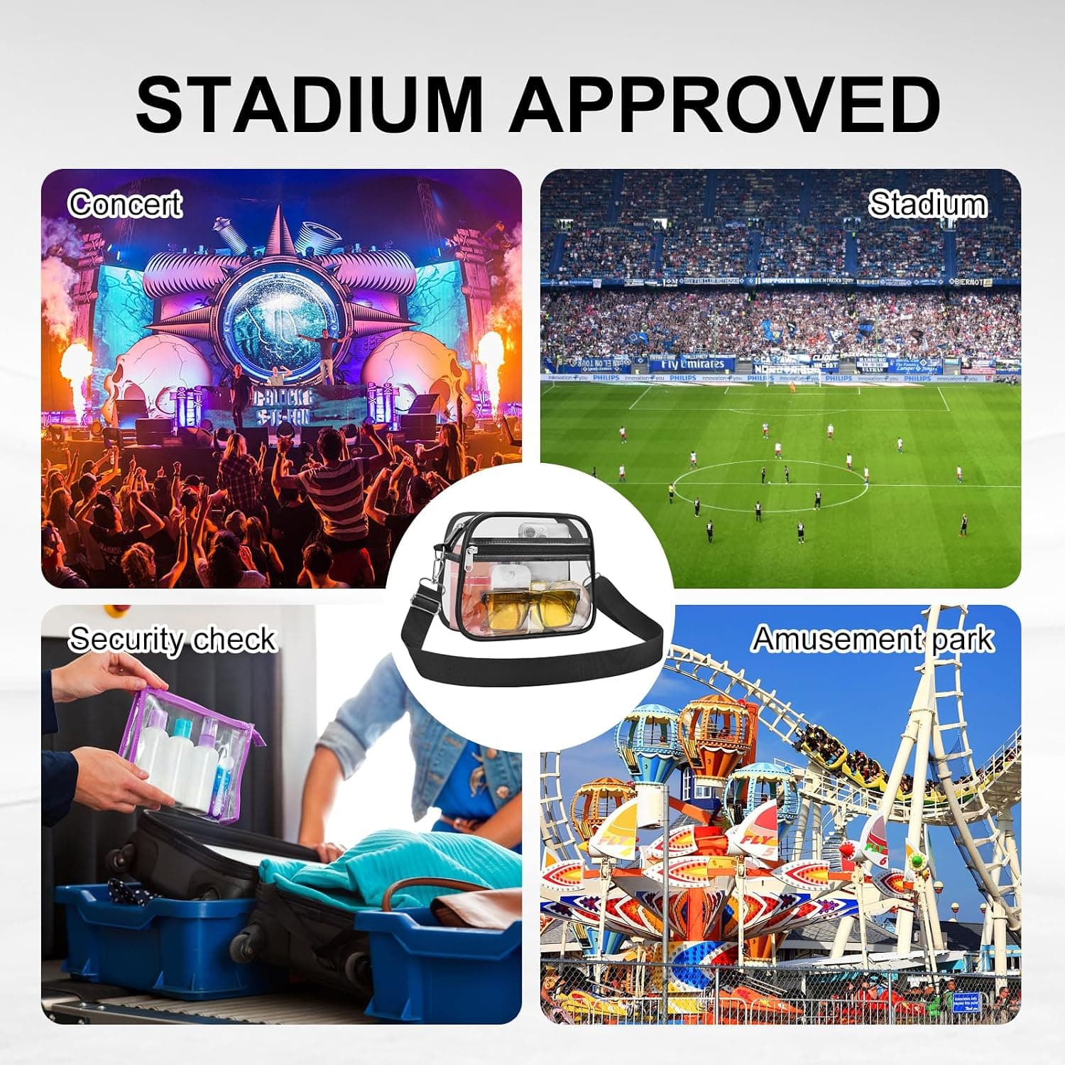 USPECLARE Clear Bag for Stadium Events Clear Sports Fan Handbags Purses | Unisex 0.4 mm Thickened Waterproof PVC,Approved for Concerts,Game Days,Outdoor Events