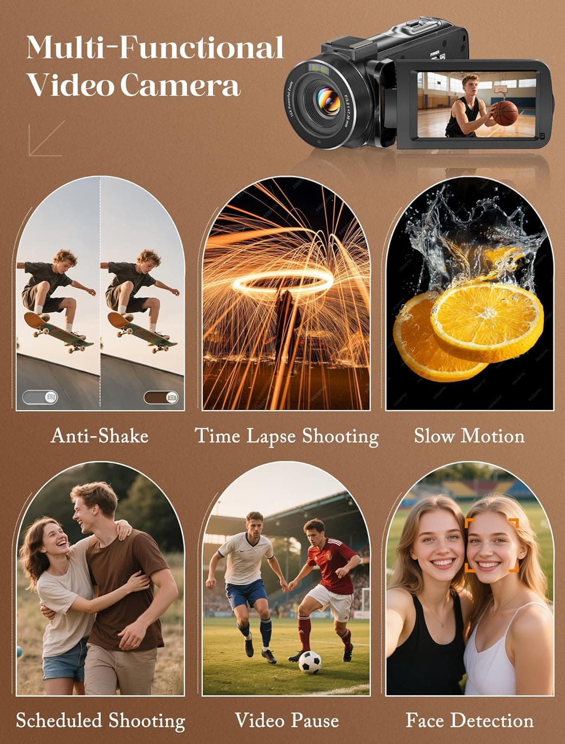 ZYDIIE 4K Video Camera Camcorder UHD 64MP Vlogging Camera for YouTube 18x Digital Zoom 3" 270° Rotation IPS Touchscreen Video Camcorder with Night Vision, Remote Control, 32GB Card, 2 Batteries