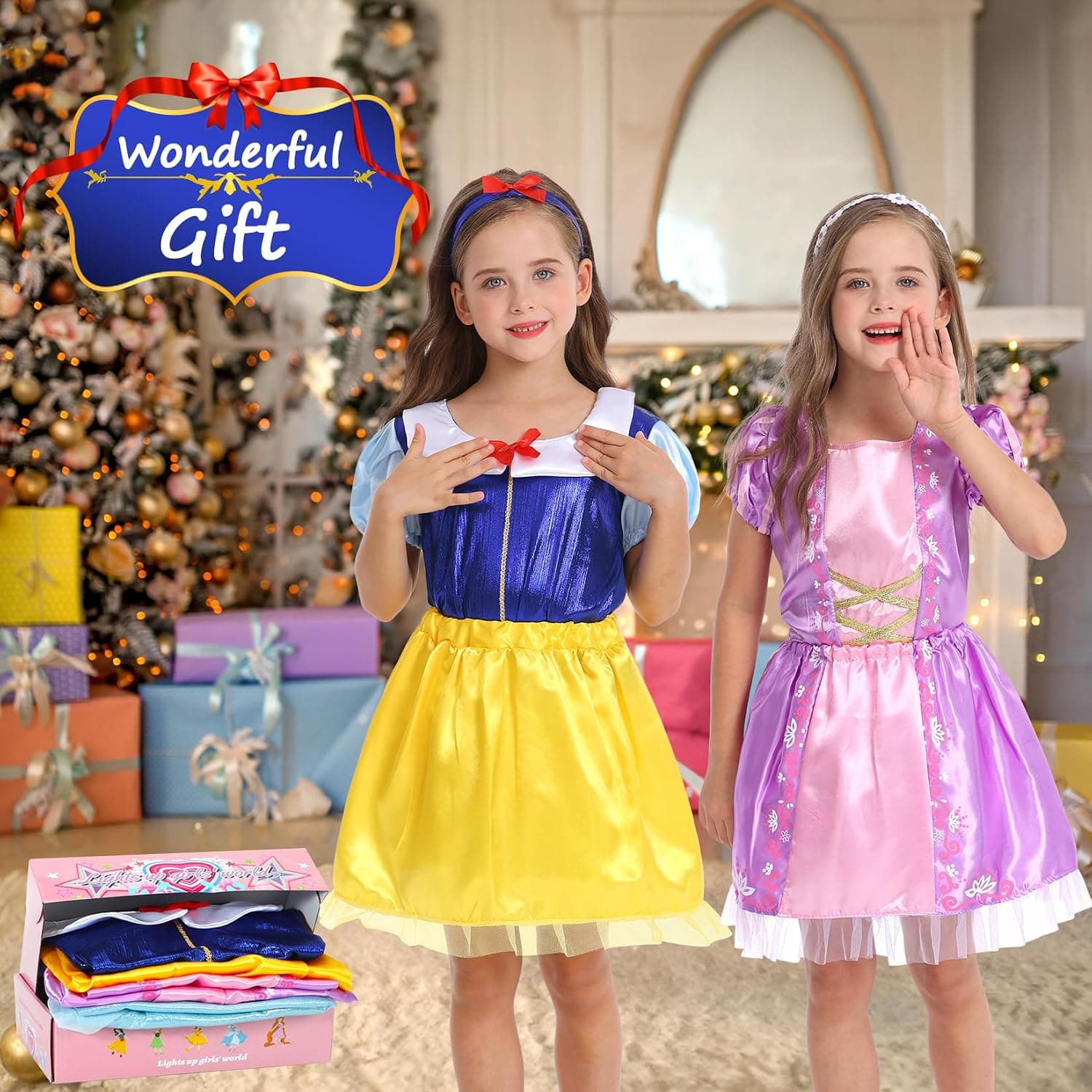 LIMIROLER Princess Dress Up Clothes for Little Girl Role Play Costume Gift Set Princess Dress Up Toys for Toddler Girls