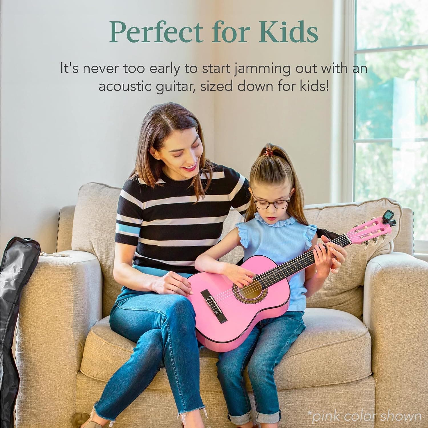 Best Choice Products 30in Kids Acoustic Guitar, All-in-One Beginner Starter Kit w/Strap, Case, Extra Strings, Rosette Inlay - Pink