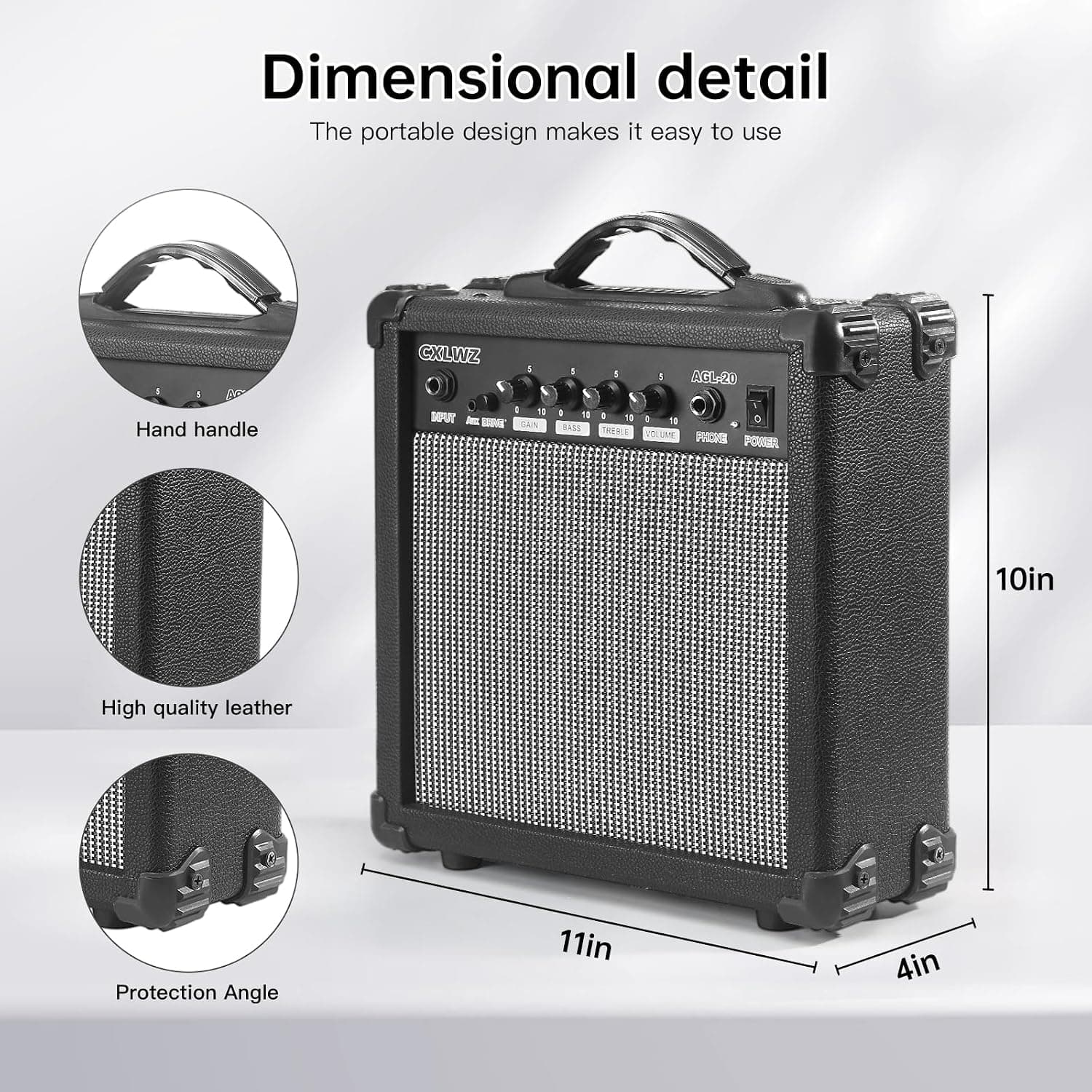 Electric Guitar Amp 20 Watt Amplifier Portable Amp with Headphone Input Gain Powe Including Professional Noise Reduction Cable （Black）
