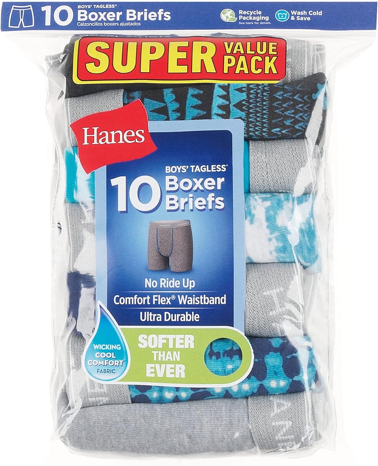 Hanes Boys' Underwear Boxer Briefs Or Briefs Pack, 8 Or 12 Pack, Cotton Stretch Underwear for Boys & Toddler Boys