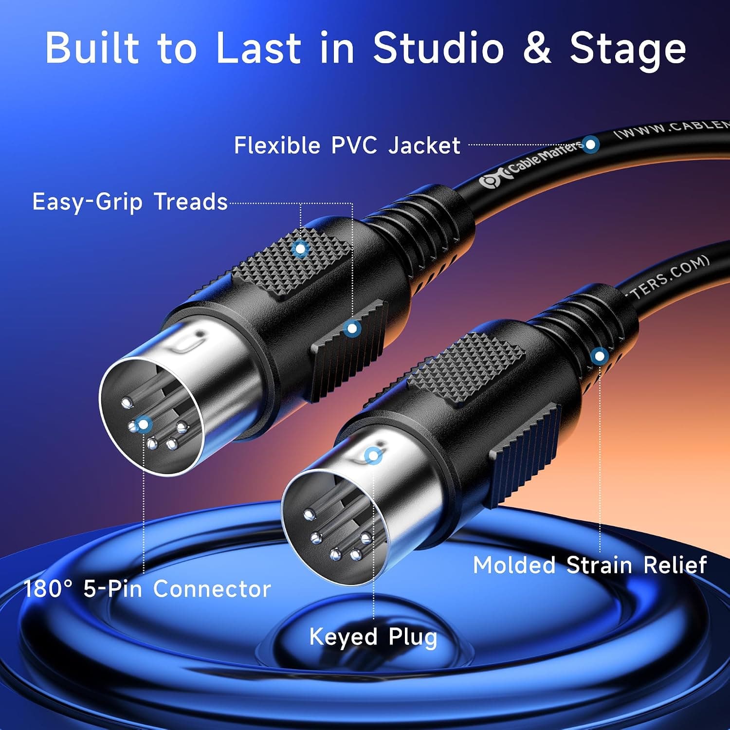 Cable Matters 2-Pack 5 Pin DIN MIDI Cable, 5 Pin MIDI Cable, 6ft | For MIDI Keyboards and Controllers, 5-Pin DIN Male Connectors, Flexible PVC Jacket