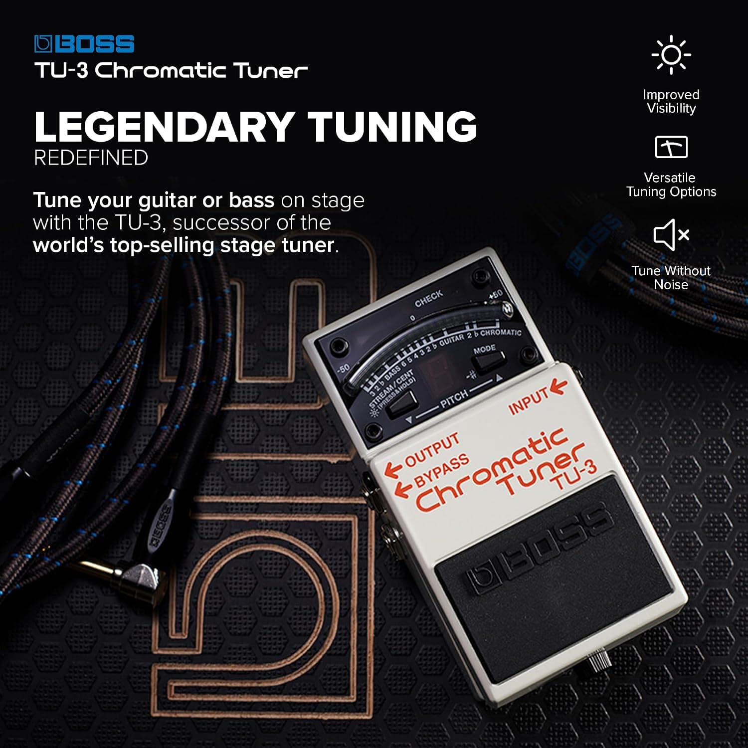 BOSS TU-3 Compact Chromatic Tuner | Perfect for Guitar & Bass | Industry-Standard Performance | Tank-Tough BOSS Stompbox Body | 21-Segment LED Meter | Accu-Pitch Sign Function | Industry-Standard Performance, Tank-Tough BOSS Stompbox Body, 21-Segment LED Meter, Accu-Pitch Sign Function
