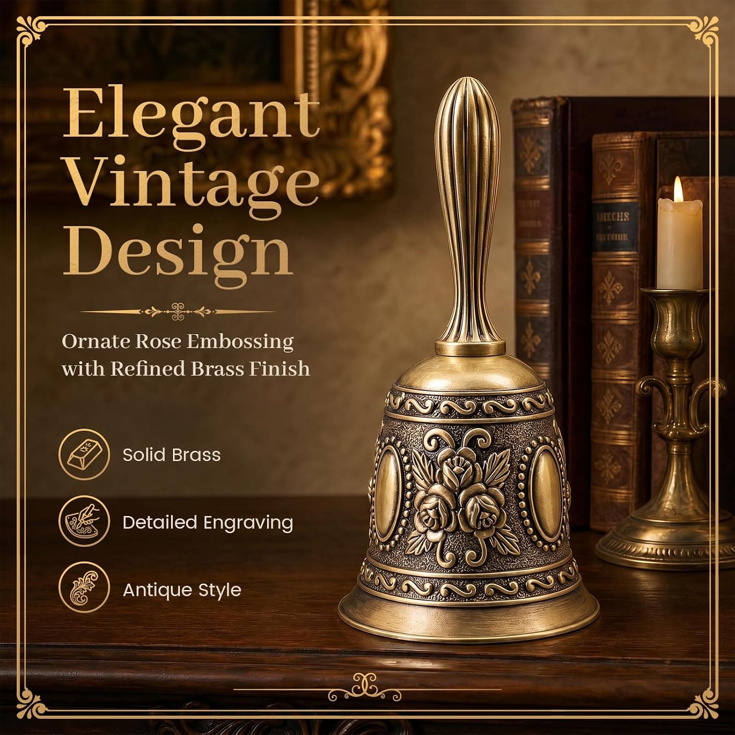 DomeStar Vintage Brass Hand Bell – Loud Call Bell for Bedside, Dinner, Wedding, Christmas & Holiday Party | Dinner, Christmas & Holiday Party