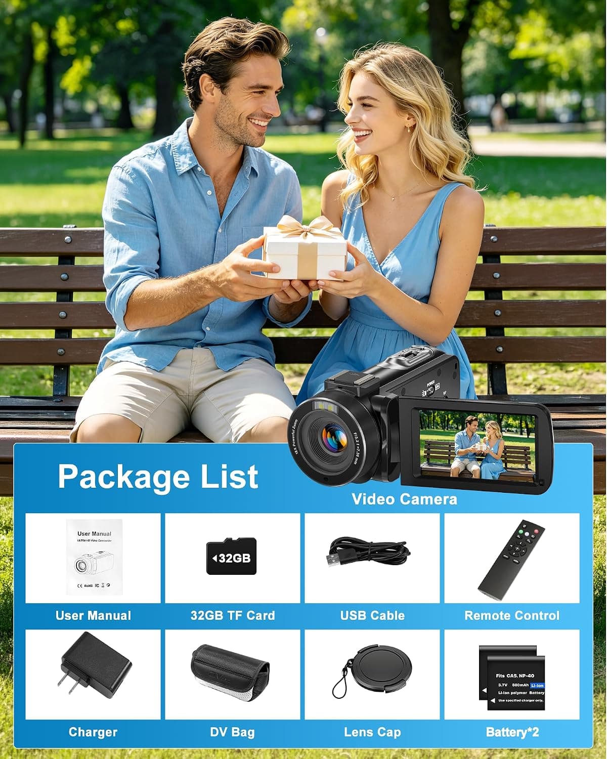 4K Video Camera Camcorder 96MP UHD Vlogging Camera for YouTube 18X Digital Zoom 3.0 IPS 270° Rotation Touch Screen Video Recorder with Remote Control, Night Vision, 32GB Card, 2 Batteries