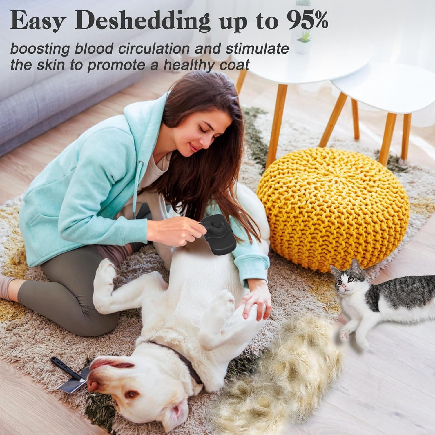 Dipoo Self Cleaning Shedding Brush - Skin Friendly Grooming Tool for Dogs, Cats, and Puppies, Deshedding and Hair Removal for Long and Short Haired Pets, Black | Skin Friendly Grooming Deshedding Tool and Hair Removal for Long and Short Haired Pets