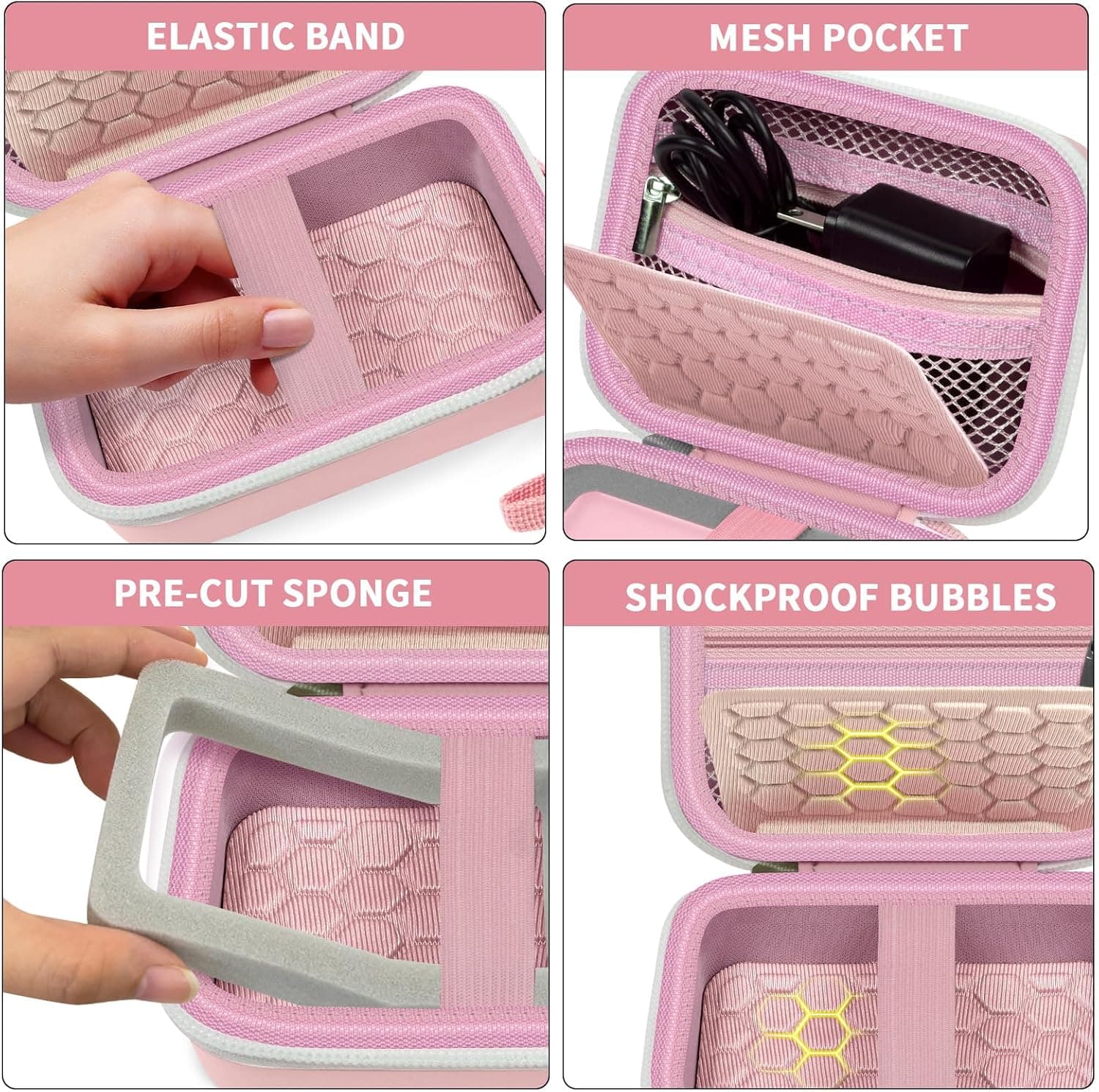 Comecase Digital Camera Case for Kodak PIXPRO FZ55/FZ45/ for CAMKORY, Pink | Hard Case for Lecran/ for VAHOIALD and More, Mesh Pocket&Wrist Strap, Compact for Travel, School and Daily Storage. Case only