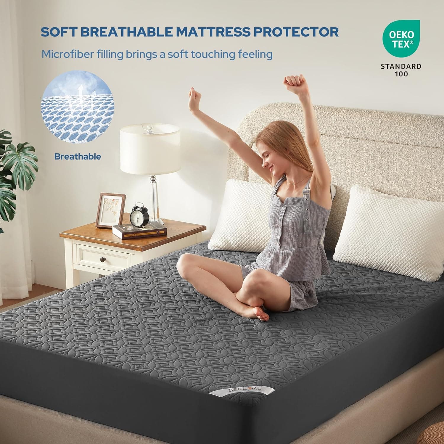 BEDLORE Waterproof Mattress Protector, Queen Size Mattress Pad Noiseless | Deep Pockets Fit 6"-18" Mattresses, Soft Breathable Dirt-proof Bed Mattress Cover Washable for Home, Bedroom, Hotel (Gray)