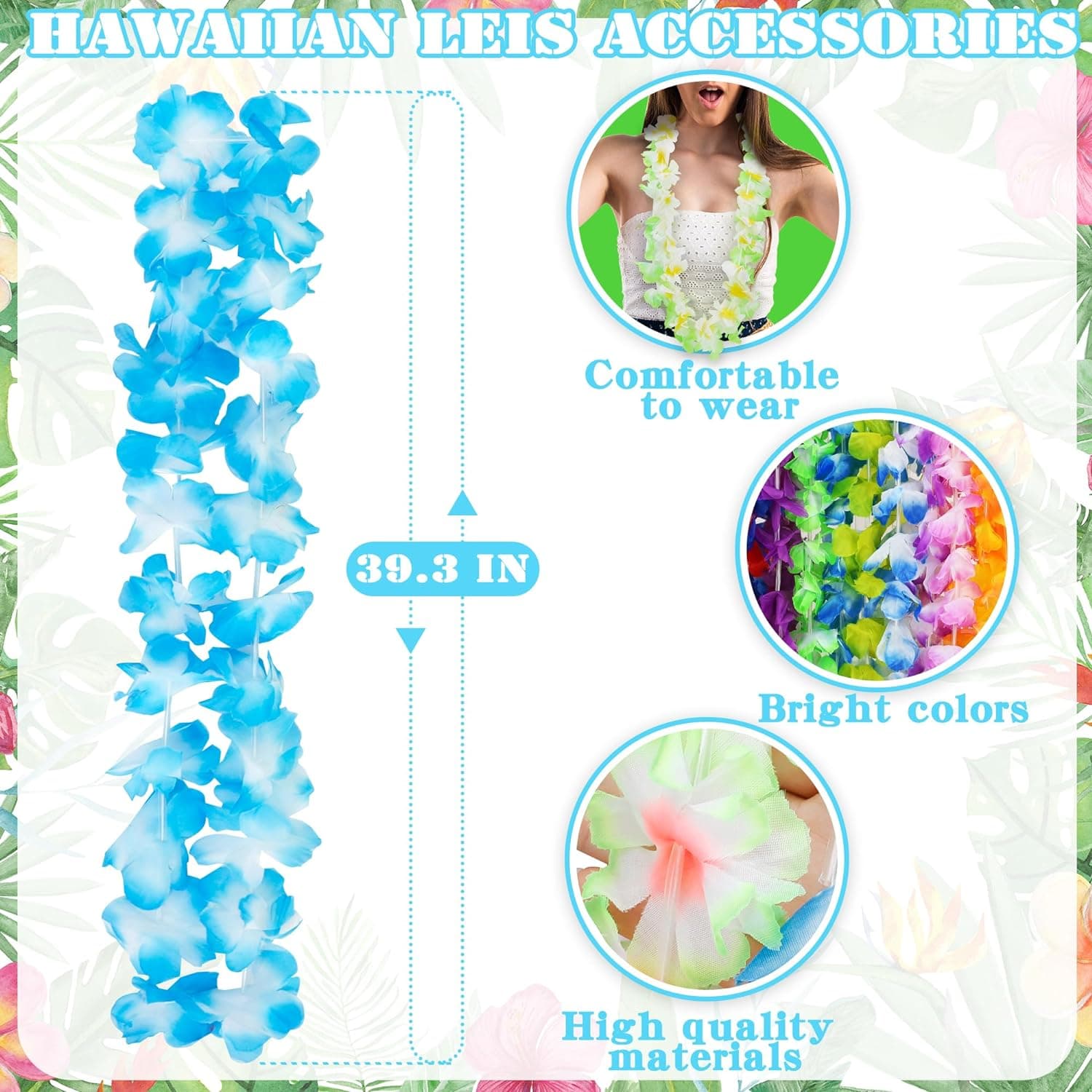 Hawaiian Leis, 24PCS Hawaiian Party Decorations Silk Flower Necklace | Colorful Luau Party Decorations, Tropical Designs Leis, Hula Dance Costume Accessories, Great for Summer Beach & Pool Party