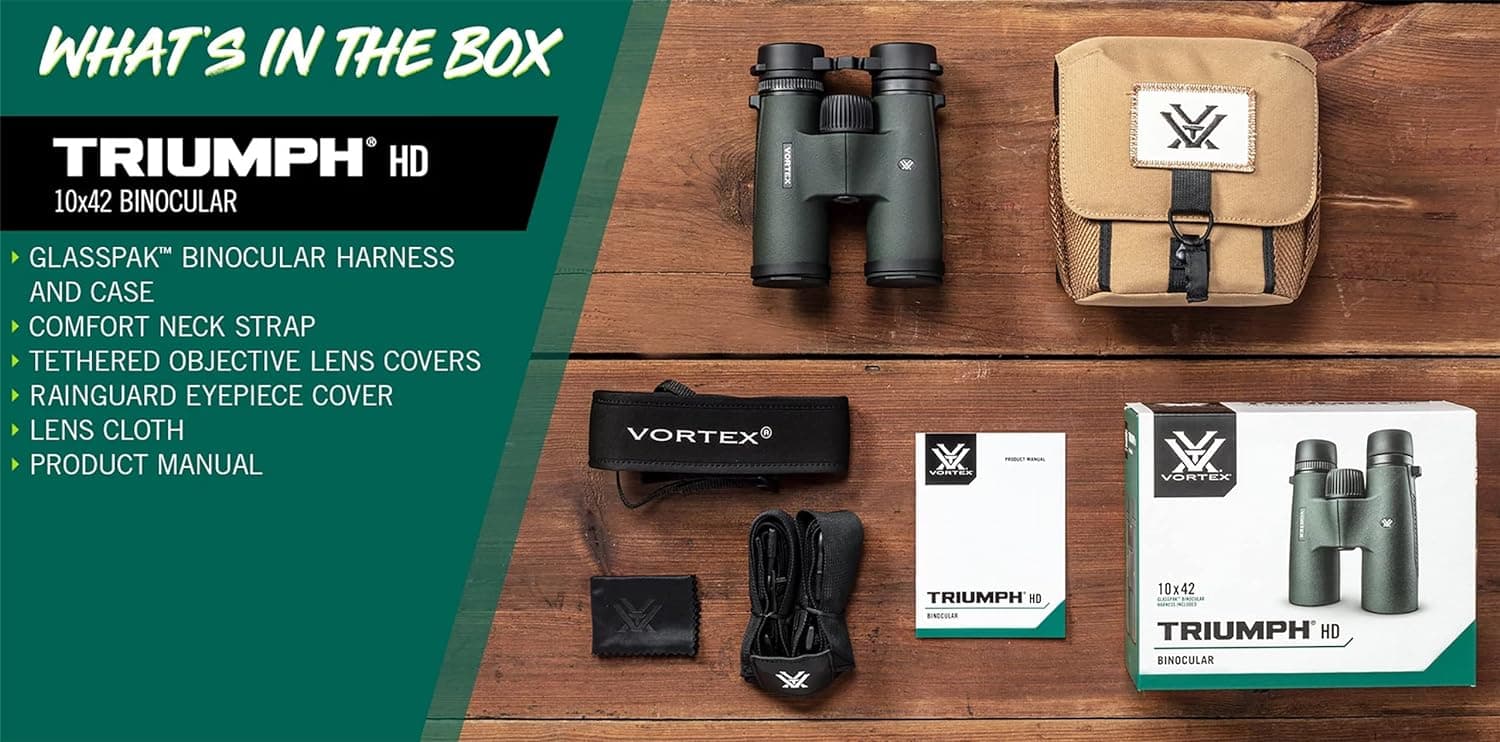 Vortex Triumph HD 10x42 Binoculars | HD Optics, Tripod Adaptable, Waterproof, Fogproof, Shockproof, Included Glasspak Harness - Unlimited, Unconditional Warranty