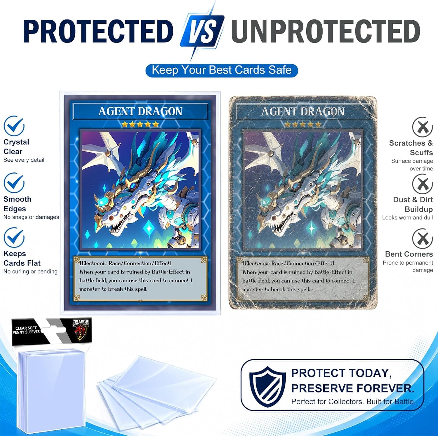 1000 Counts Card Sleeves Top Loaders for Trading Cards, Penny Soft Sleeves Baseball Card Sleeves Protectors Fit for Sports Cards, Football, Game Card