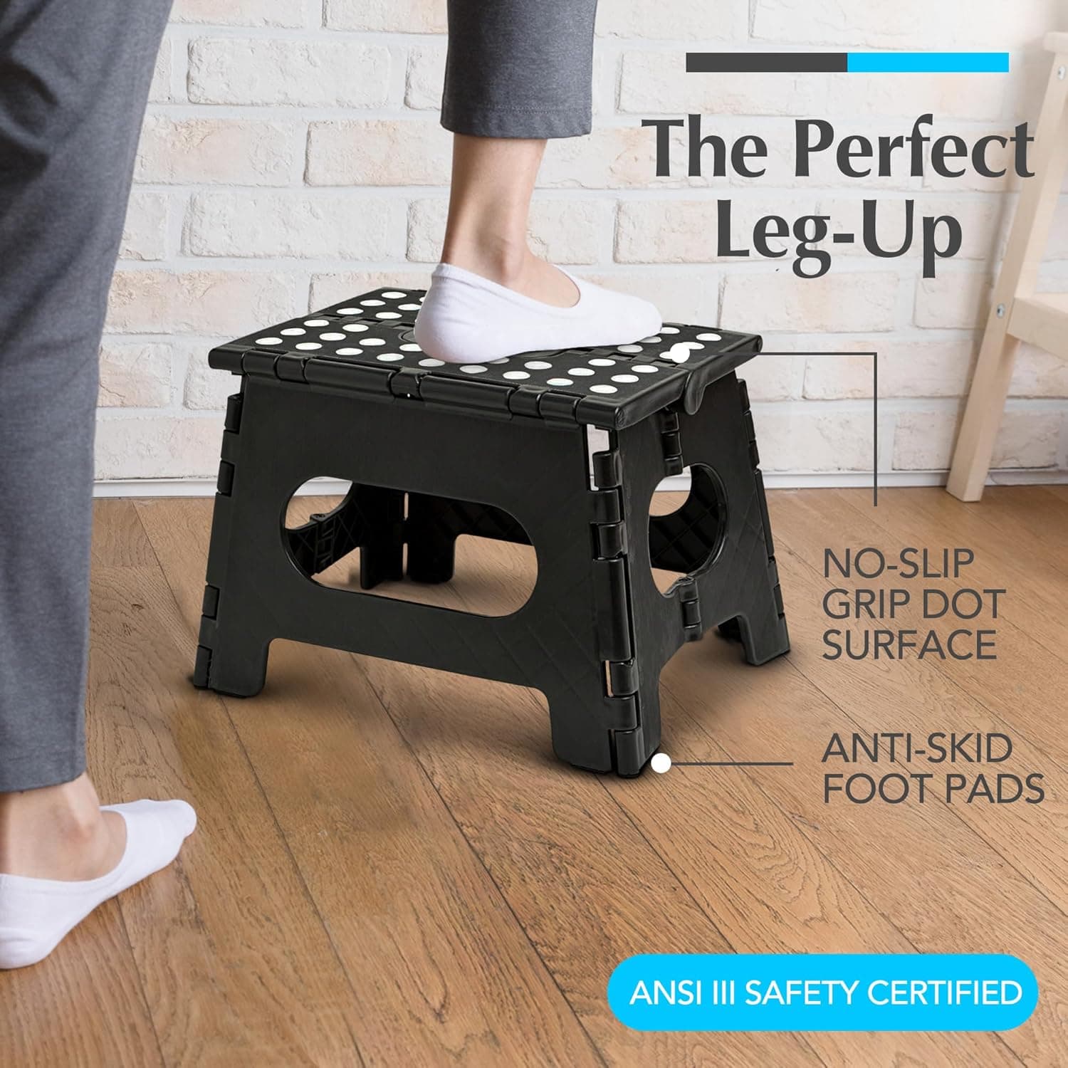 Handy Laundry Folding Step Stool 9 Inch, Black, Non-Slip Holds 300 lbs | 9 Inch, Black, Foldable Collapsible Step Stool, Non-Slip, Holds 300 lbs, Kitchen Bathroom Bedroom, Adults