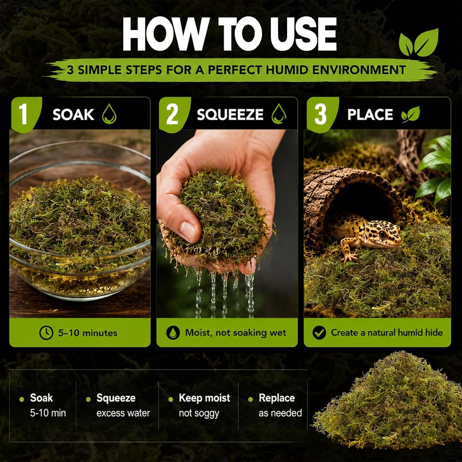 Sukh Sphagnum Moss for Reptiles - Green Terrarium Moss Substrate, 5oz | Habitat Bedding for Gecko, Snake, Turtle, Frog, Bearded Dragon, Jumping Spider, Chameleon, Enclosure & Tank Accessories Decor