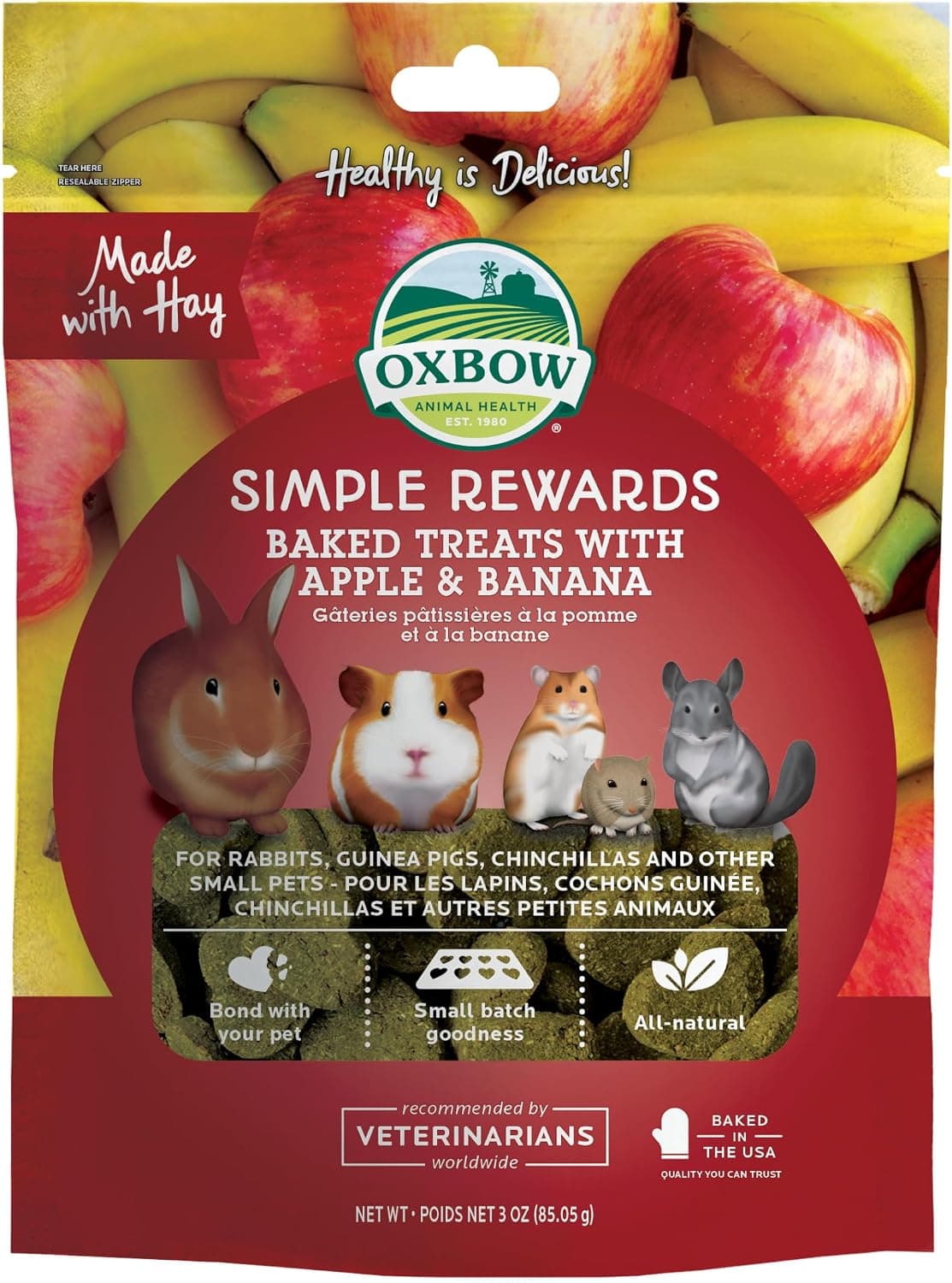 Oxbow Simple Rewards Guinea Pig & Rabbit Treats, Apple Banana, Baked, 3 oz | Timothy Hay, Bunny Treats, Hamster Treats, Chinchilla, Guinea Pig Snack, Rabbit Enrichment, Rabbit Accessories, Essentials