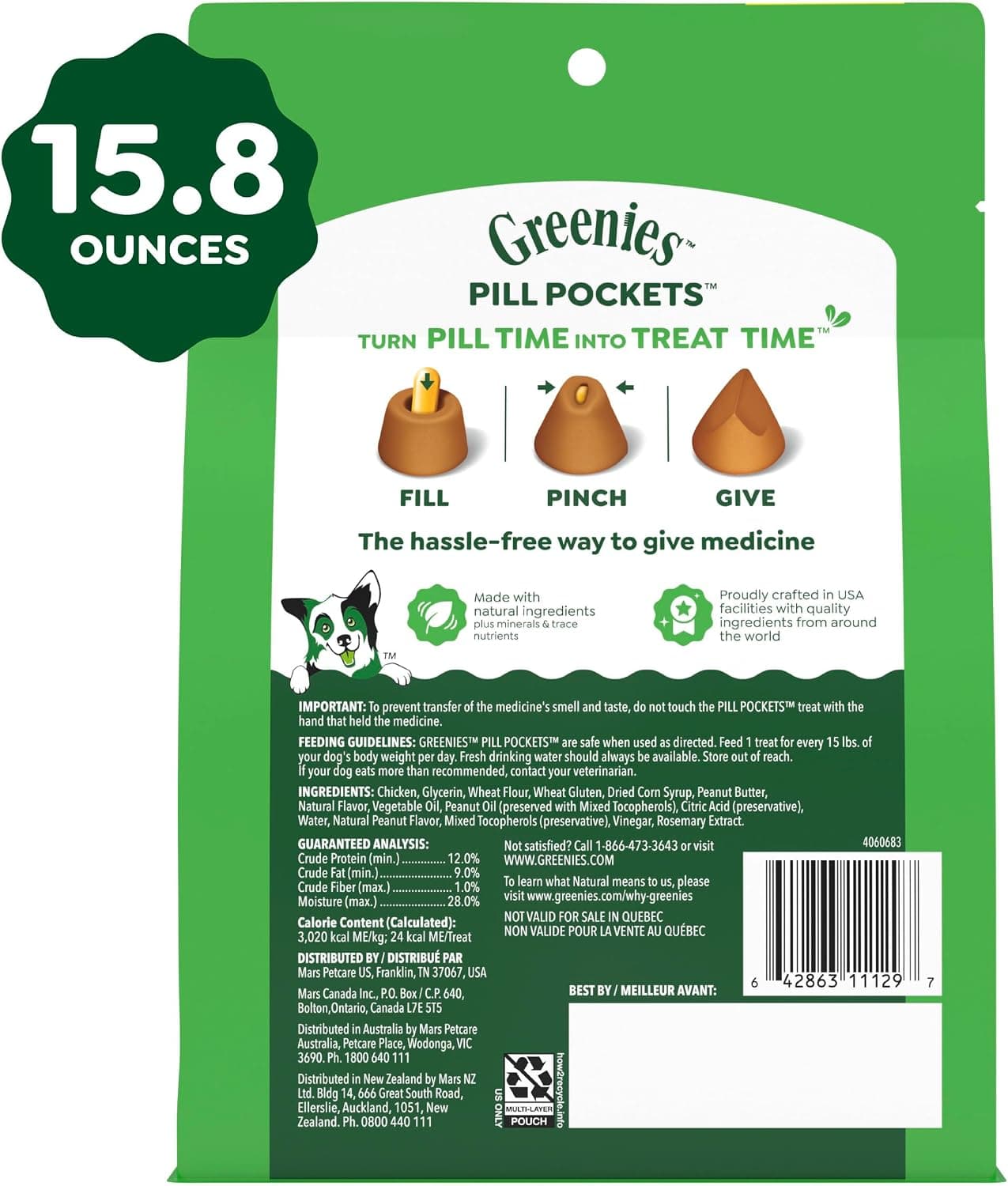 Greenies Pill Pockets Large Size Dog Treats, Peanut Butter, 15.8 oz | Vet-recommended, capsule size, low calorie, odor masking, stress- and mess-free medication experience