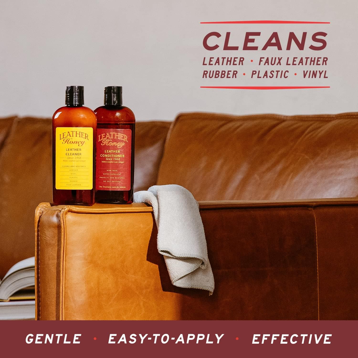 Leather Honey Leather Cleaner – Non-Toxic & Made in the USA Since 1968 | Deep cleans leather, faux leather & vinyl – restore couches, car seats, purses, shoes & bags. For any color, including white