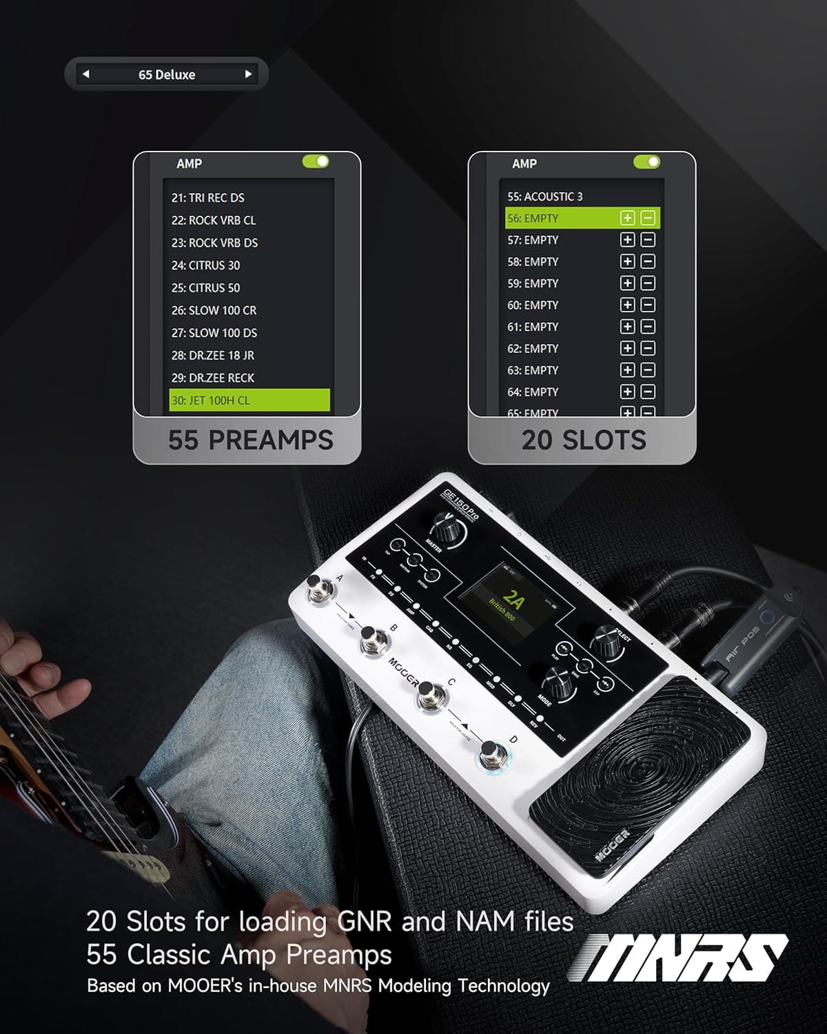 MOOER GE150 Pro Guitar Multi Effects Processor, 200 Presets & 170 Effects, NAM & MNRS Support, 55 Amp Models, 26 Cab Sims, 20 IR Slots, USB OTG Recording, 4-Footswitch, Looper & Expression Pedal
