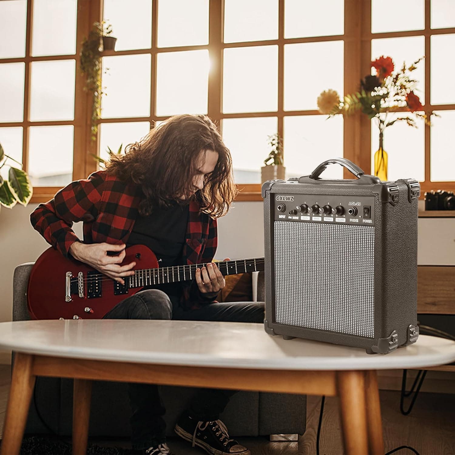 Electric Guitar Amp 20 Watt Amplifier Portable Amp with Headphone Input Gain Powe Including Professional Noise Reduction Cable （Black）