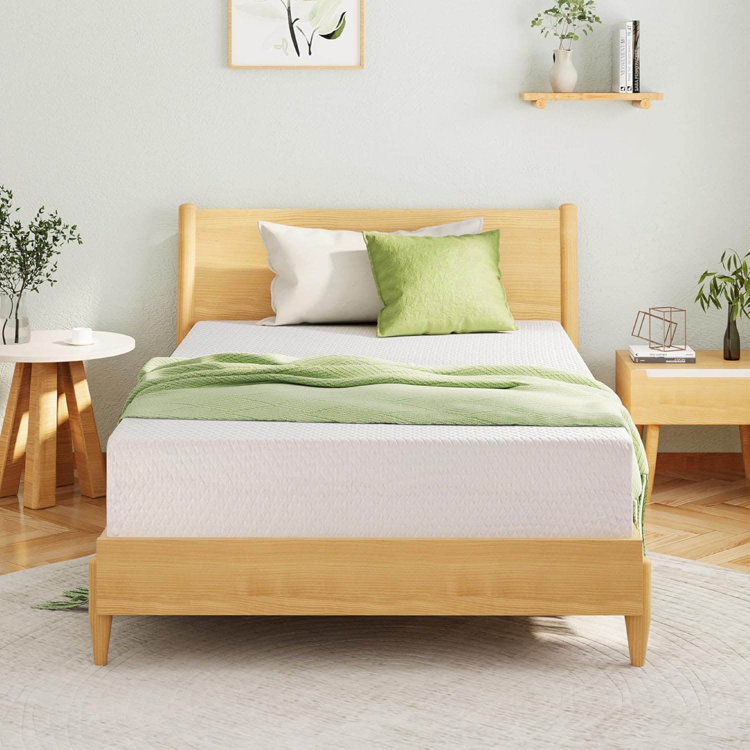EGOHOME Full Size Memory Foam Mattress 8 Inch, Green Tea, Medium Firm | Bed Mattress in A Box, Cooling Green Tea Gel, Pressure Relief, CertiPUR-US Certified, Fiberglass Free, 75''L x 54''W, White