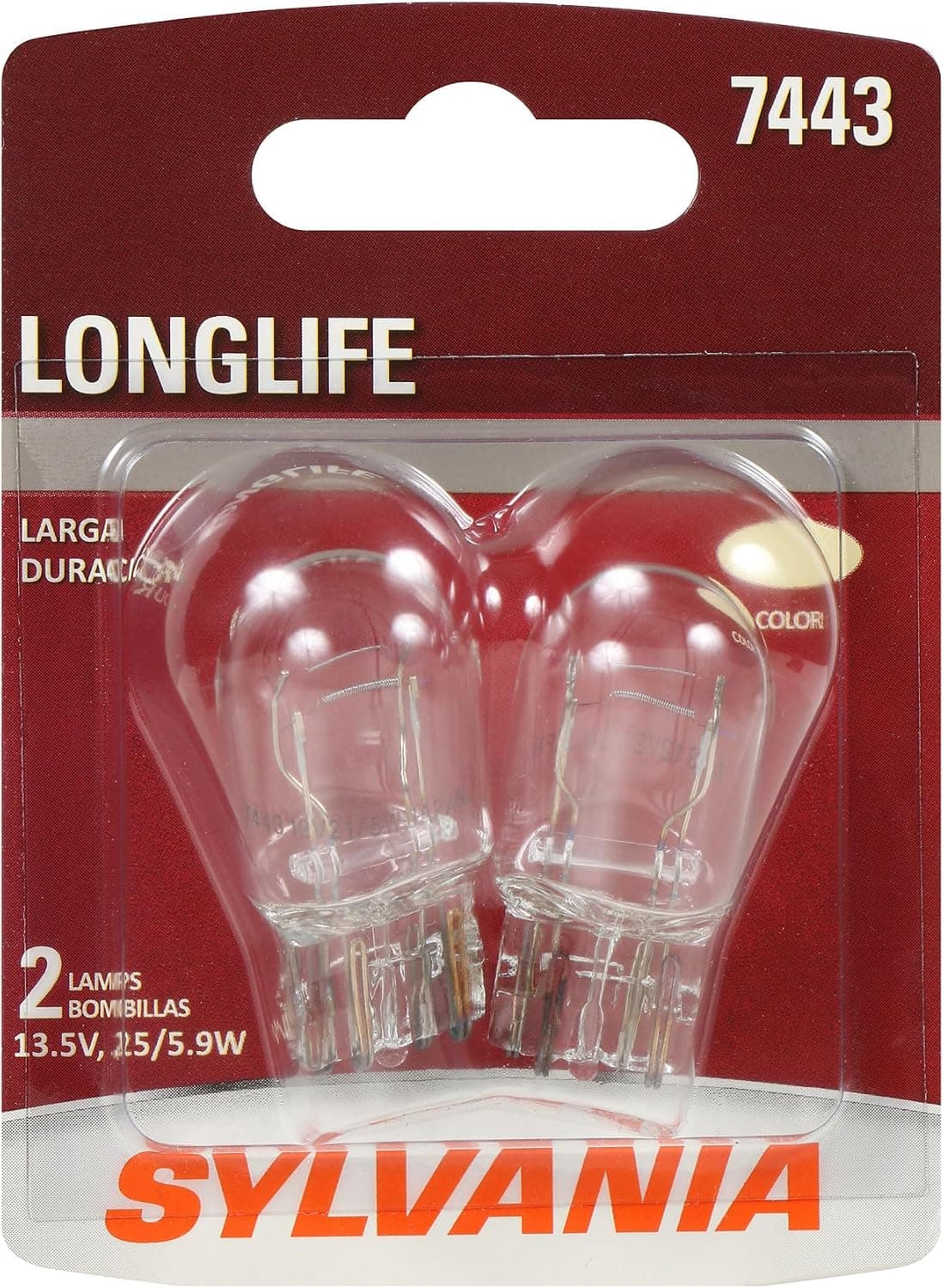 SYLVANIA - 7443 Long Life Miniature - Bulb, Ideal for Daytime Running Lights (DRL) and Back-Up/Reverse Lights (Contains 2 Bulbs)