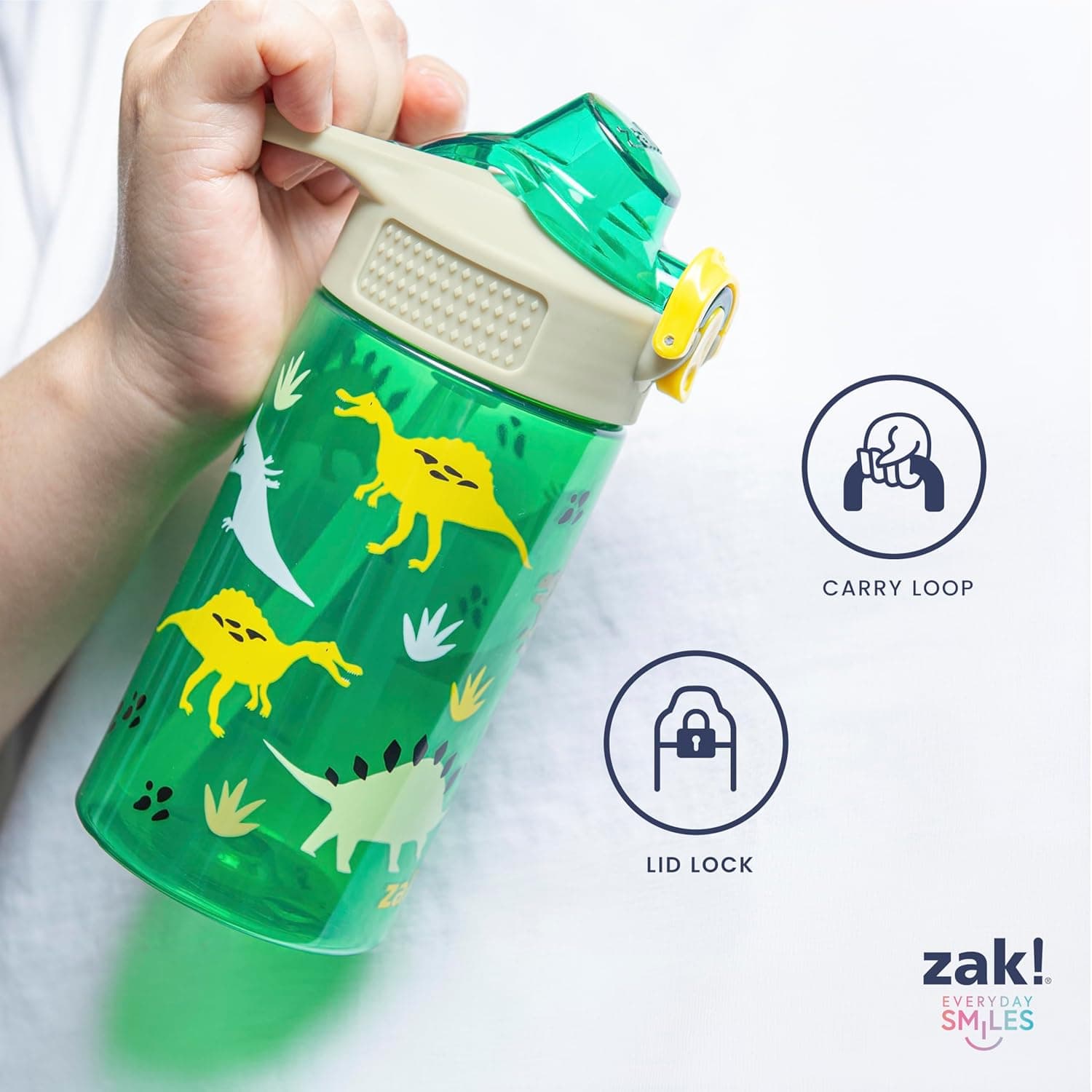 Zak Designs Disney Pixar Cars Sage 16oz Leak-Proof Straw Kids Water Bottle | BPA Free, Durable Plastic, Cupholder Friendly, Dishwasher Safe, Easy to Clean, Lid Lock, Handle, For School, Home, Travel