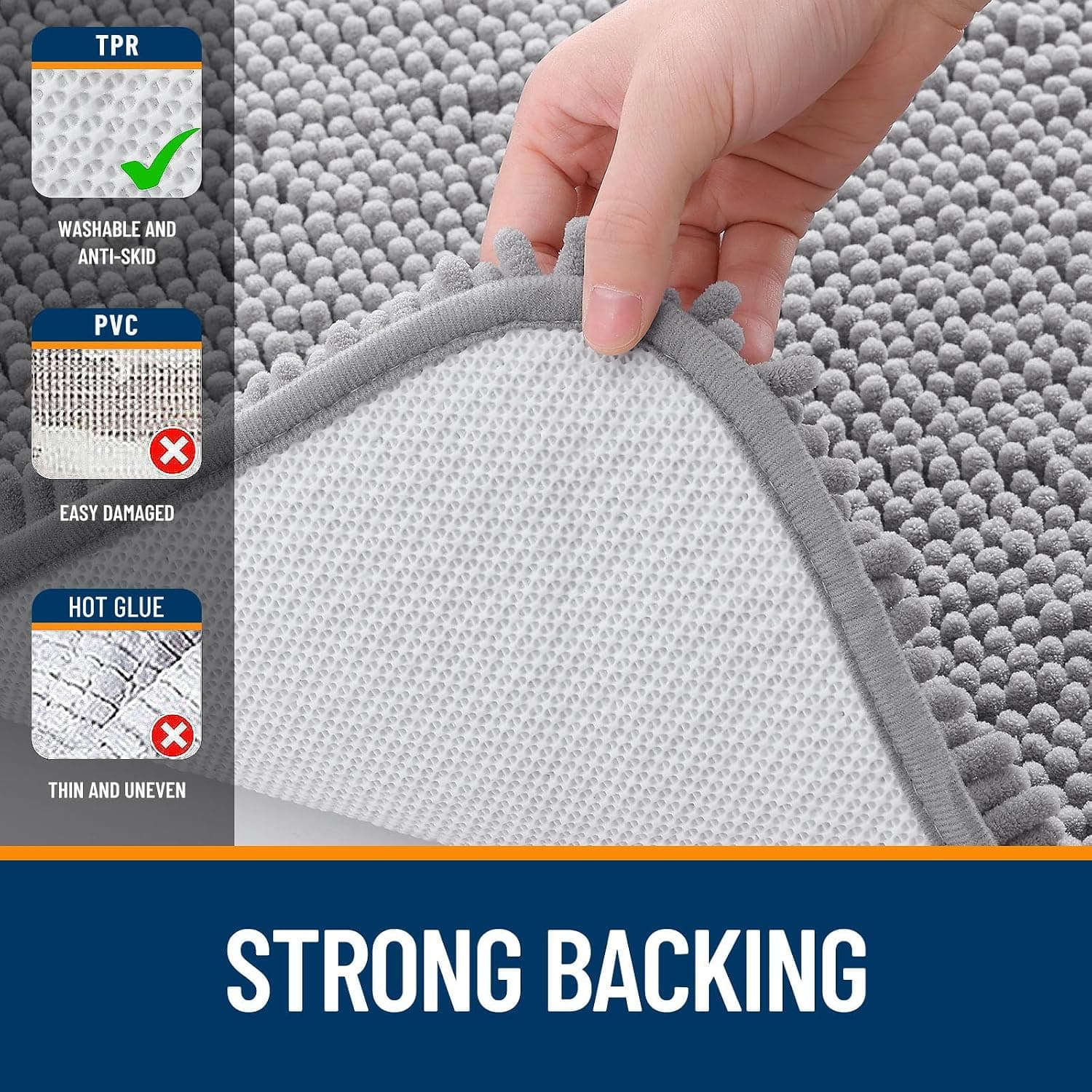OLANLY Bathroom Rugs 30x20, Extra Soft Absorbent Chenille Bath Rugs | Grey, Quick-Drying Rubber Backing, Machine Washable Bath Mat for Bathroom Floor, Tub and Shower, Home Decor Accessories