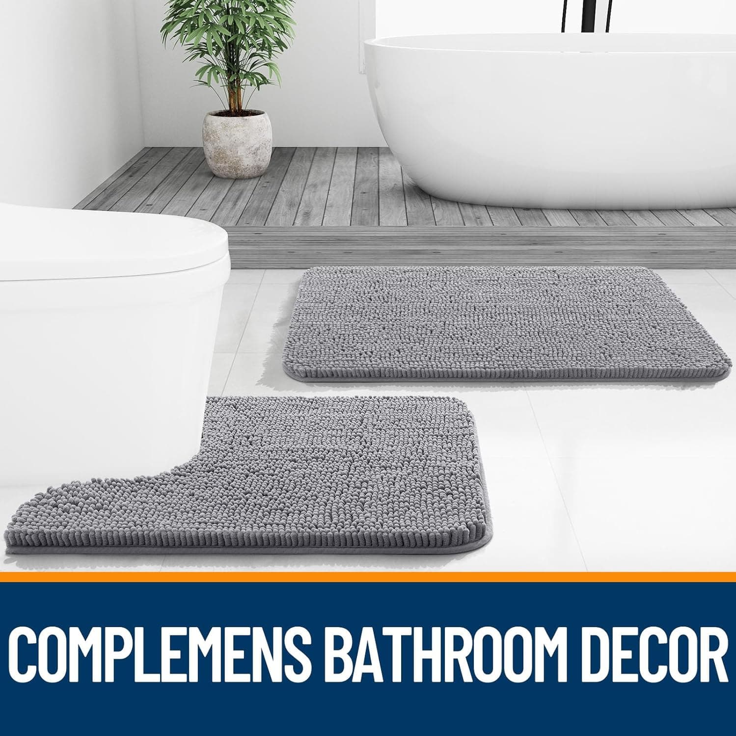 OLANLY Bathroom Rugs 30x20, Extra Soft Absorbent Chenille Bath Rugs | Grey, Quick-Drying Rubber Backing, Machine Washable Bath Mat for Bathroom Floor, Tub and Shower, Home Decor Accessories