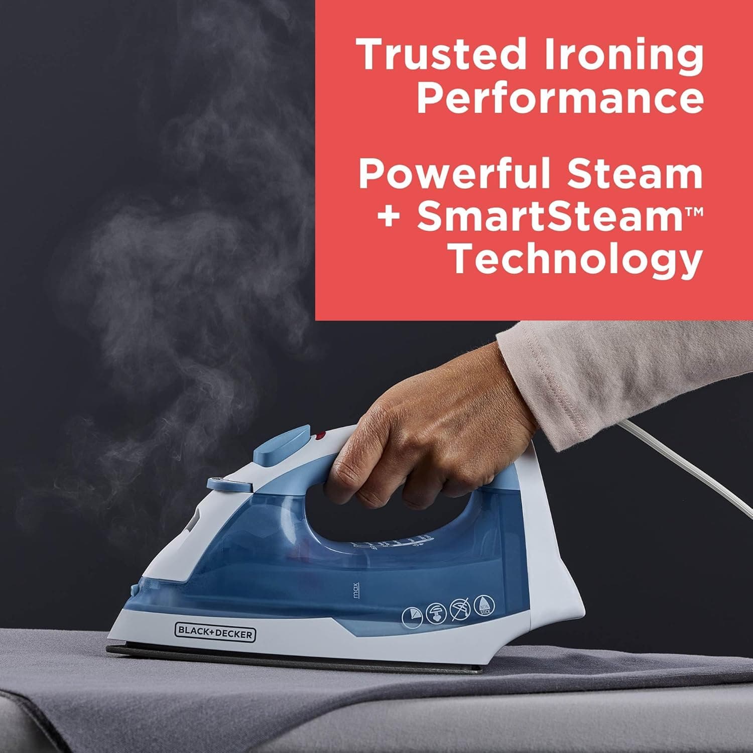 BLACK+DECKER Steam Iron for Clothes with Auto Shutoff & TrueGlide Soleplate