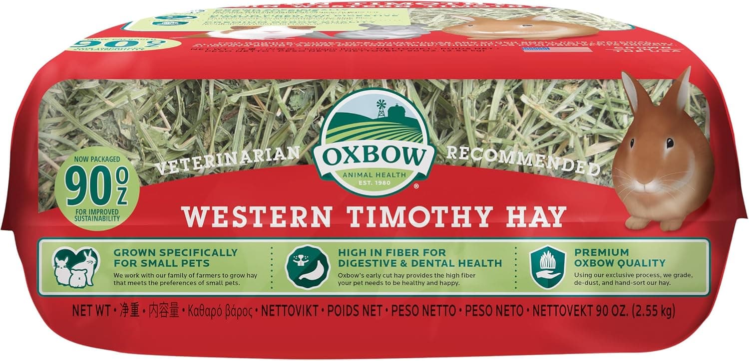 Oxbow Western Timothy Hay, Rabbit & Guinea Pig Hay, High Fiber, USA, 90 oz | Oxbow Timothy Hay, Bunny Hay For Rabbits, Guinea Pigs, Bunnies and Chinchillas, Hand-Sorted, De-Dusted, Made in USA