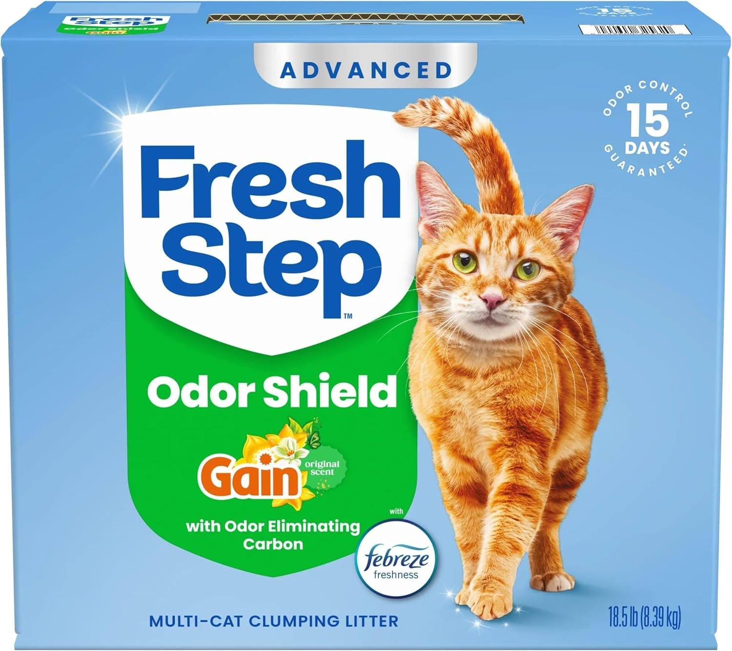 Fresh Step Advanced Odor Shield Clumping Cat Litter with Gain, 18.5 lb, 2Pk | Odor Shield with Ammonia Block Technology, Low Dust, Multi Cat, Compatible with Most Automatic Litter Boxes