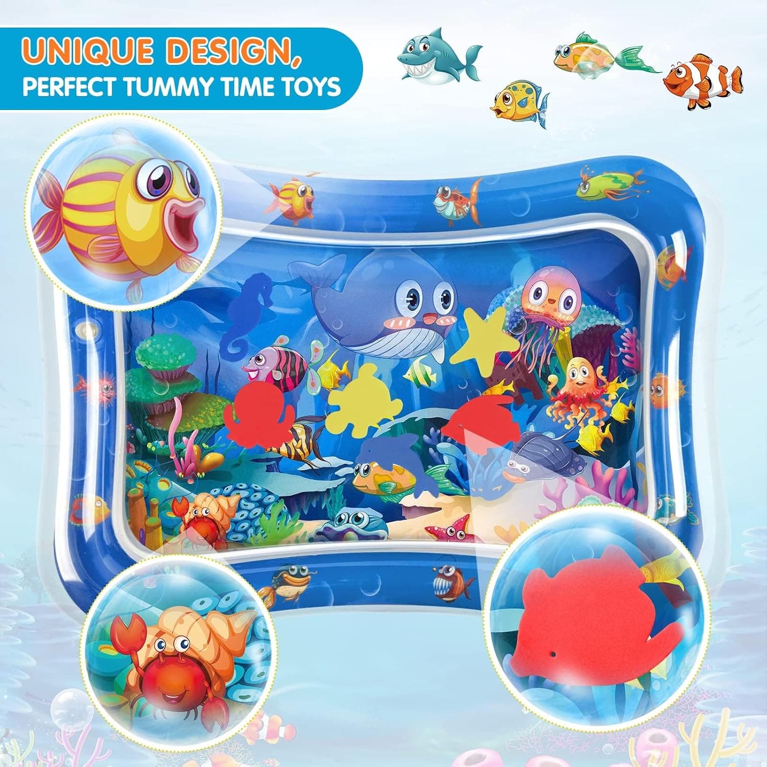 Infinno Inflatable Tummy Time Water Mat, Baby Sensory Toys 3-24 Months | Leakproof play surface, builds neck and core strength, fills and drains fast, portable design, easy travel