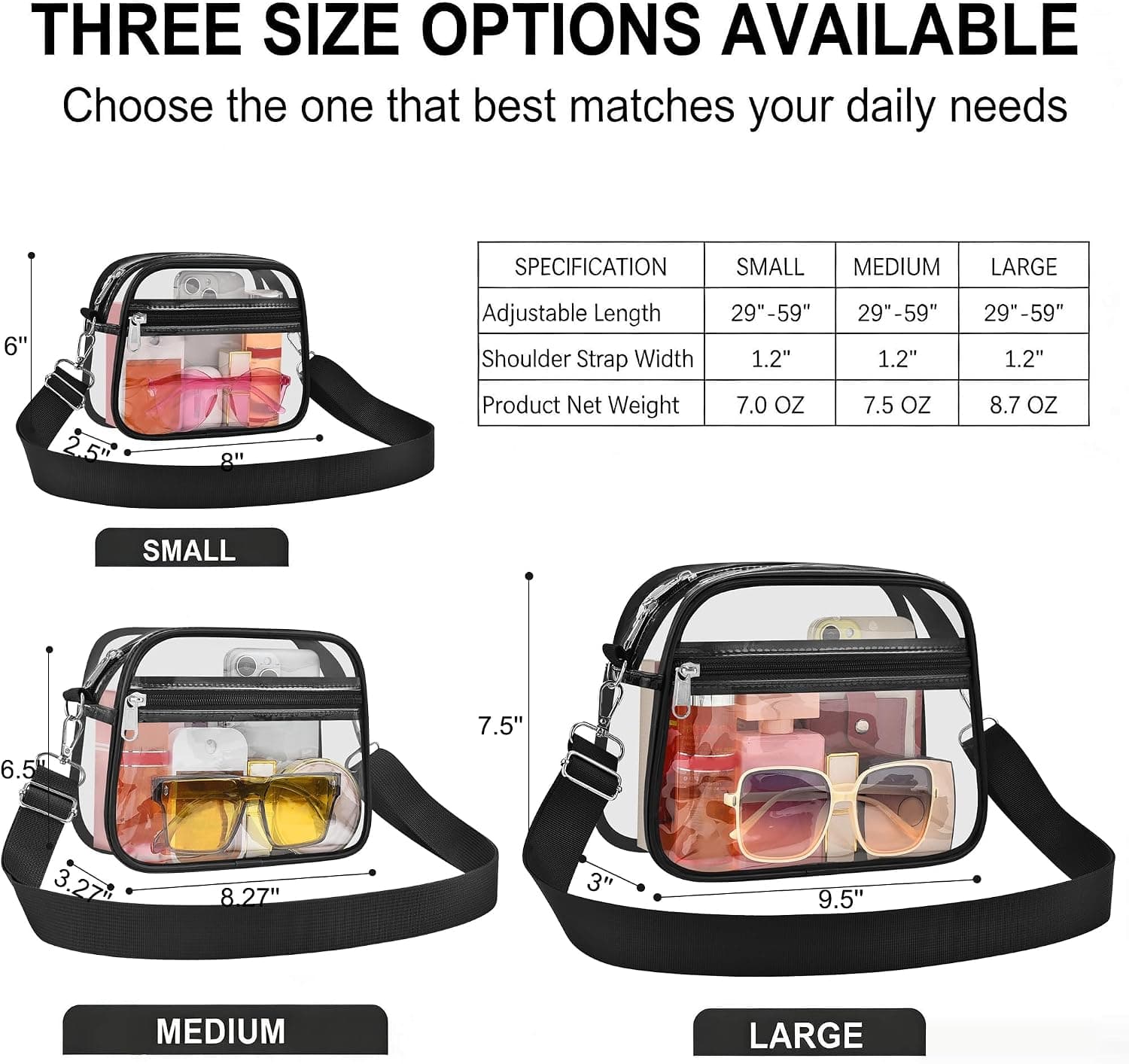 USPECLARE Clear Bag for Stadium Events Clear Sports Fan Handbags Purses | Unisex 0.4 mm Thickened Waterproof PVC,Approved for Concerts,Game Days,Outdoor Events
