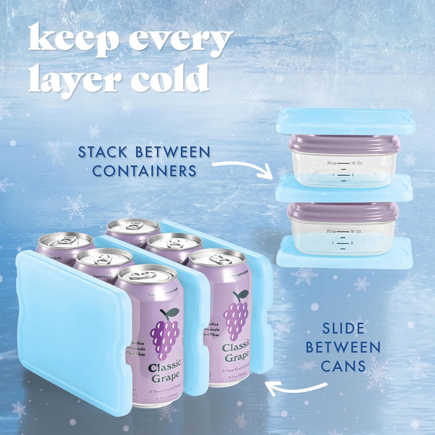 Cool Coolers by Fit & Fresh 4 Pack XL Slim Ice Packs, Quick Freeze Space Saving Reusable Ice Packs for Lunch Boxes or Coolers
