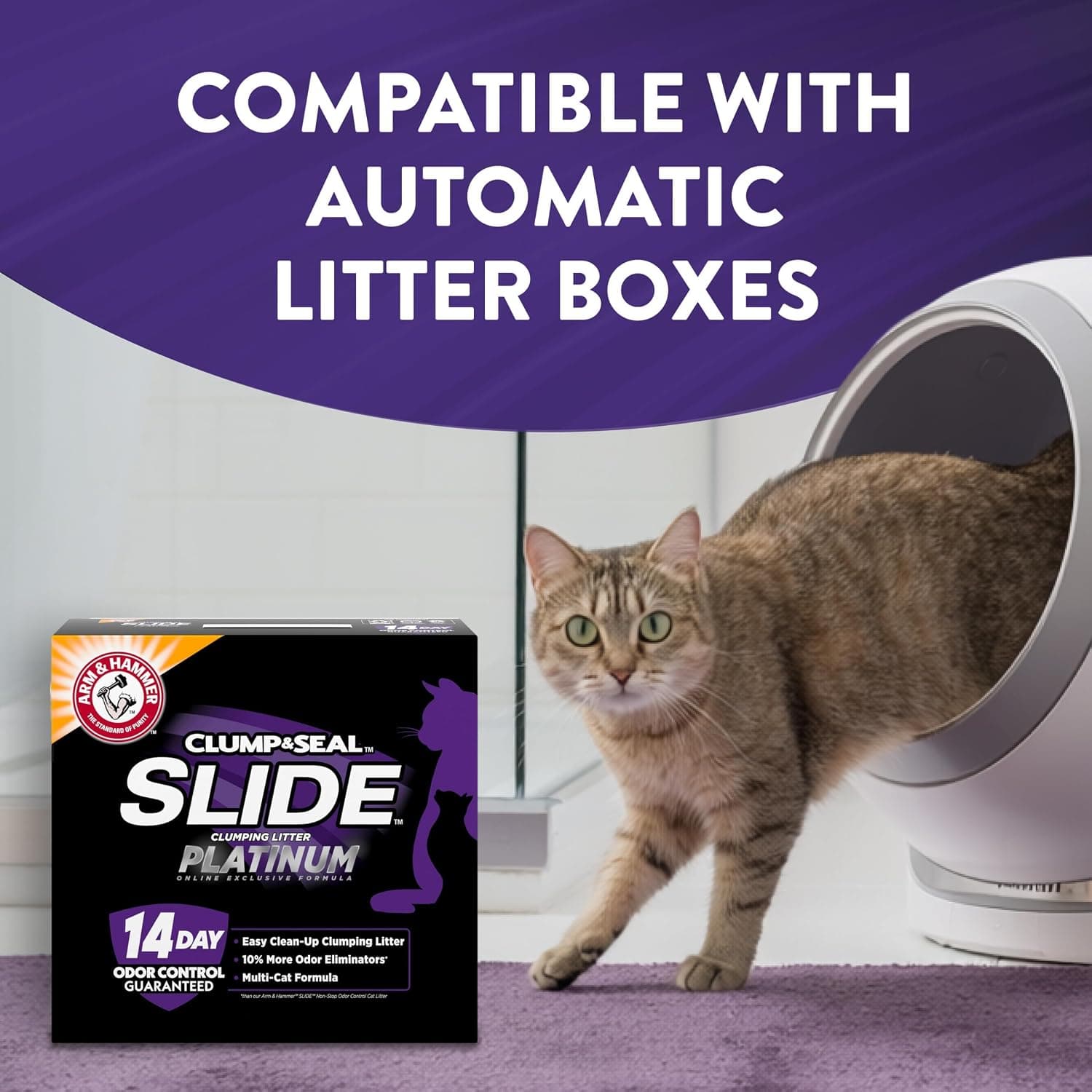 ARM & HAMMER Slide Platinum Easy Clean-Up Clumping Cat Litter, 18 lbs | 24/7 Odor Control, Triple-Action Freshness, Non-Stick, Easy Clean Up, Low Tracking, Multi-Cat Formula, Scented