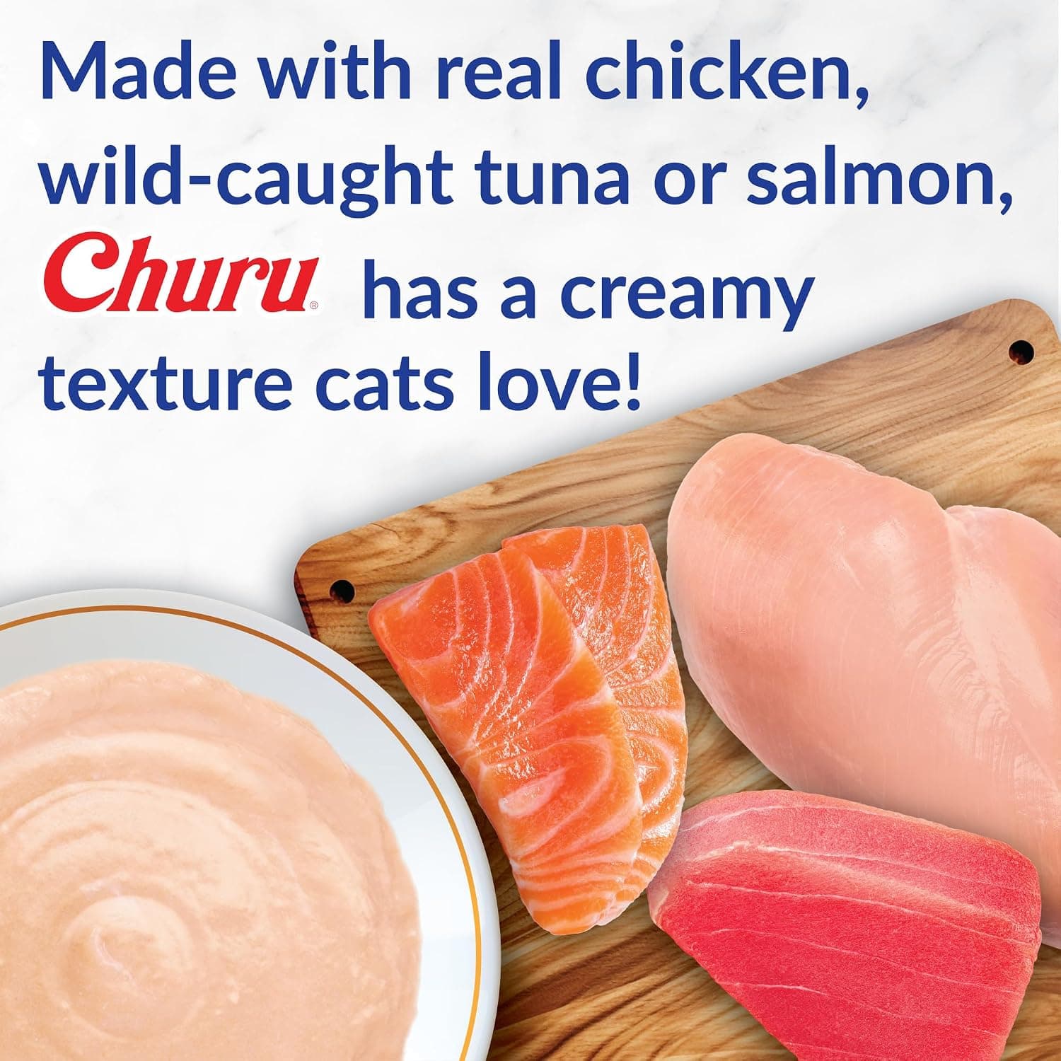 INABA Churu Cat Treats, Lickable, Squeezable Creamy Purée Cat Treat with Green Tea Extract & Taurine, 0.5 Ounces Each Tube, 50 Tubes, Tuna & Chicken Variety