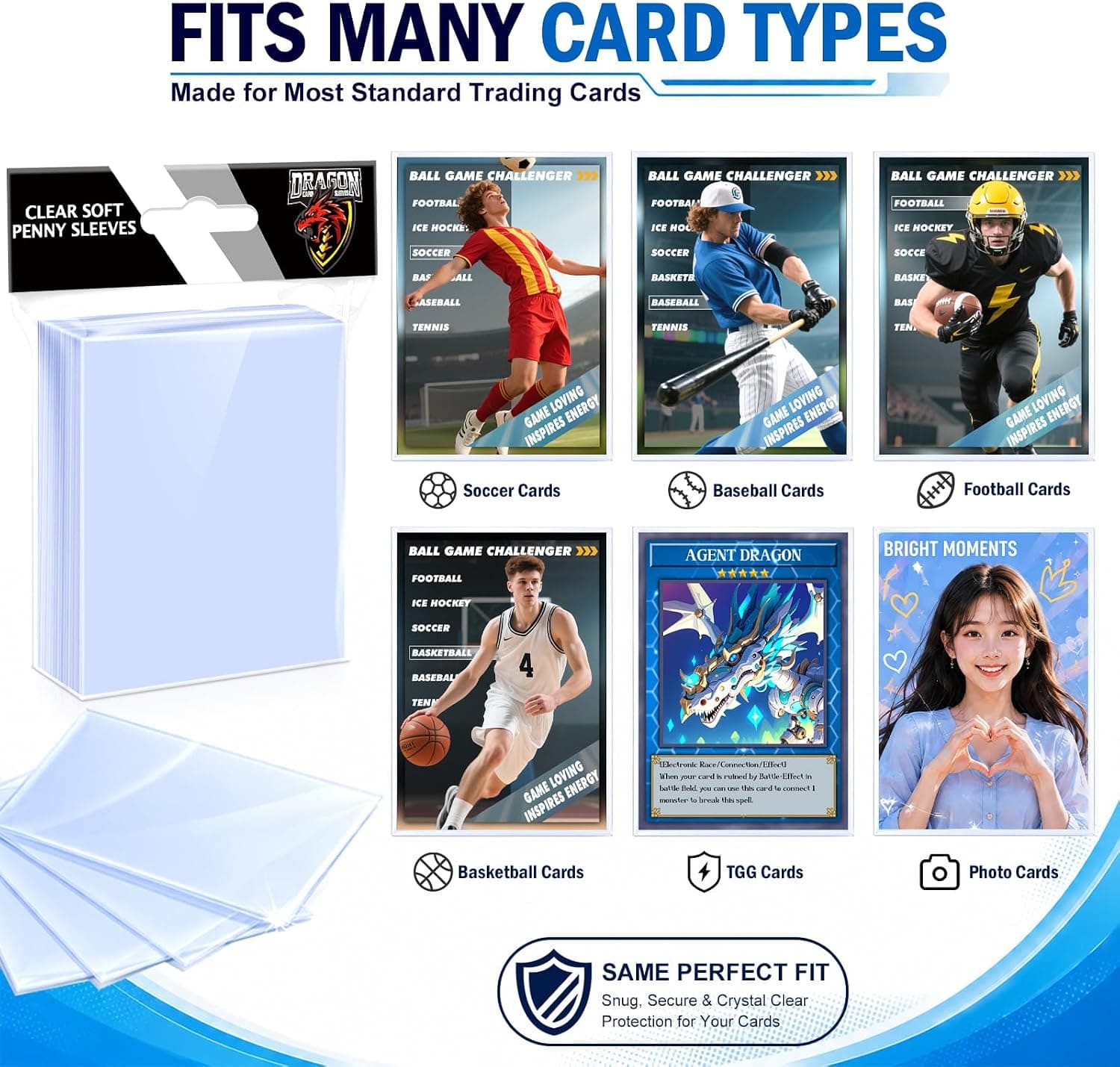 1000 Counts Card Sleeves Top Loaders for Trading Cards, Penny Soft Sleeves Baseball Card Sleeves Protectors Fit for Sports Cards, Football, Game Card