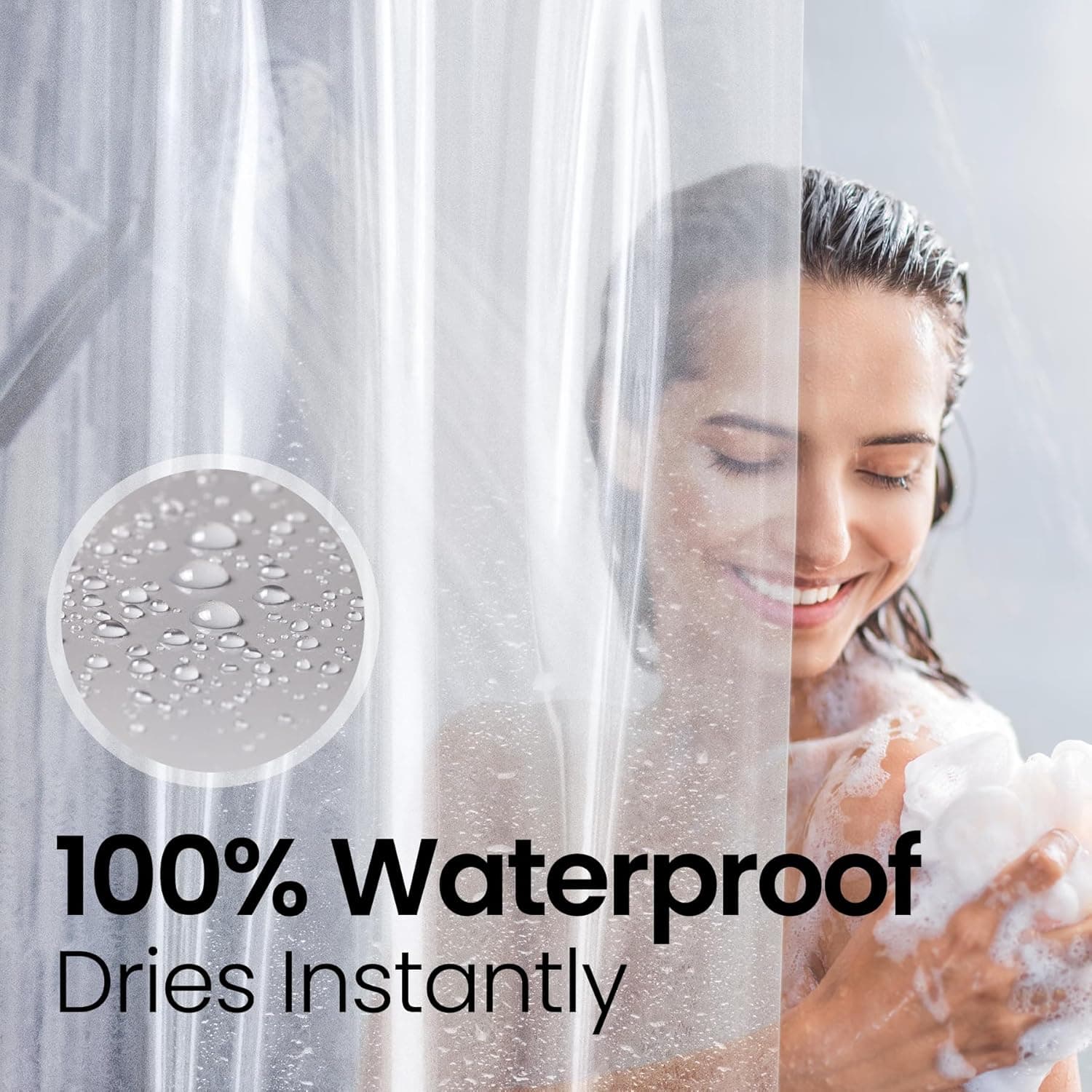 LiBa Shower Curtain PEVA 8G, 72x72 Inch Waterproof Clear | Non-toxic shower liner, waterproof plastic shower curtain, rust-proof grommets, weighted magnets, bathroom accessories