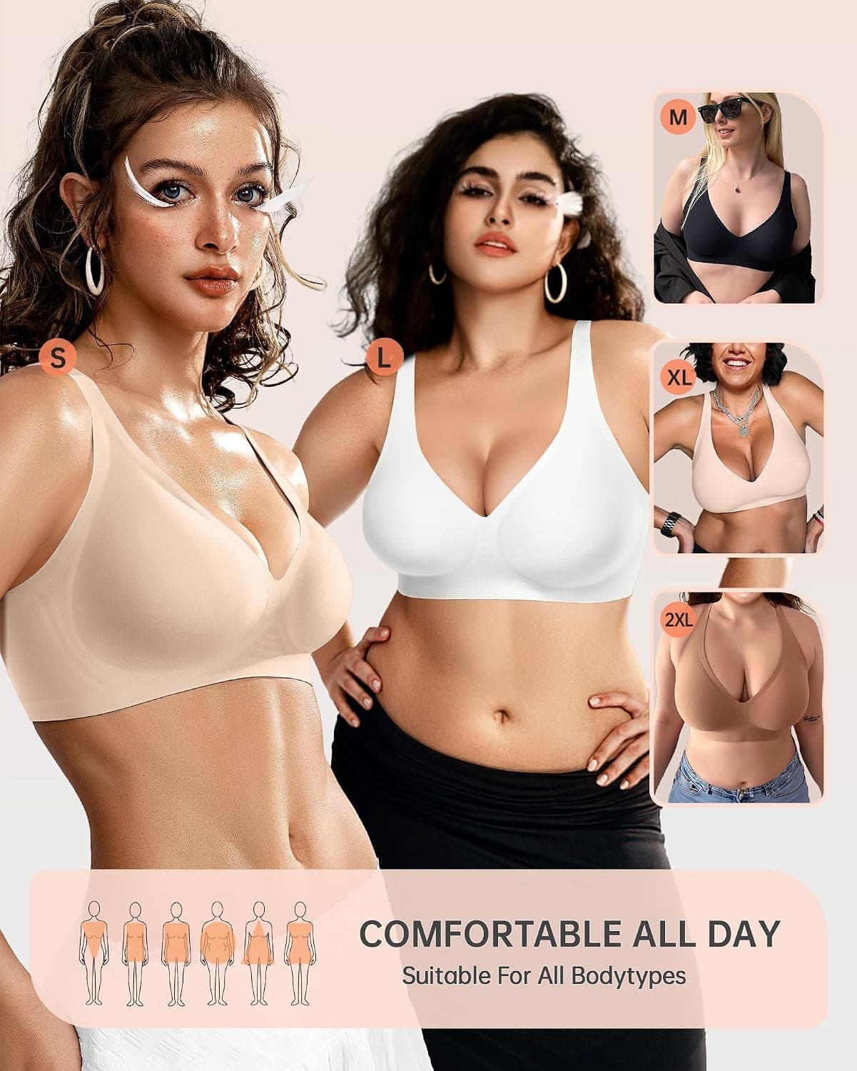OEAK Womens Jelly Bras Wireless Deep V Bralette Comfy Push Up Tshirt Bras | Comfortable,support and lift,no underwire,bralettes,plunge,full coverage,invisible,balconette,minimizer,no show,soft