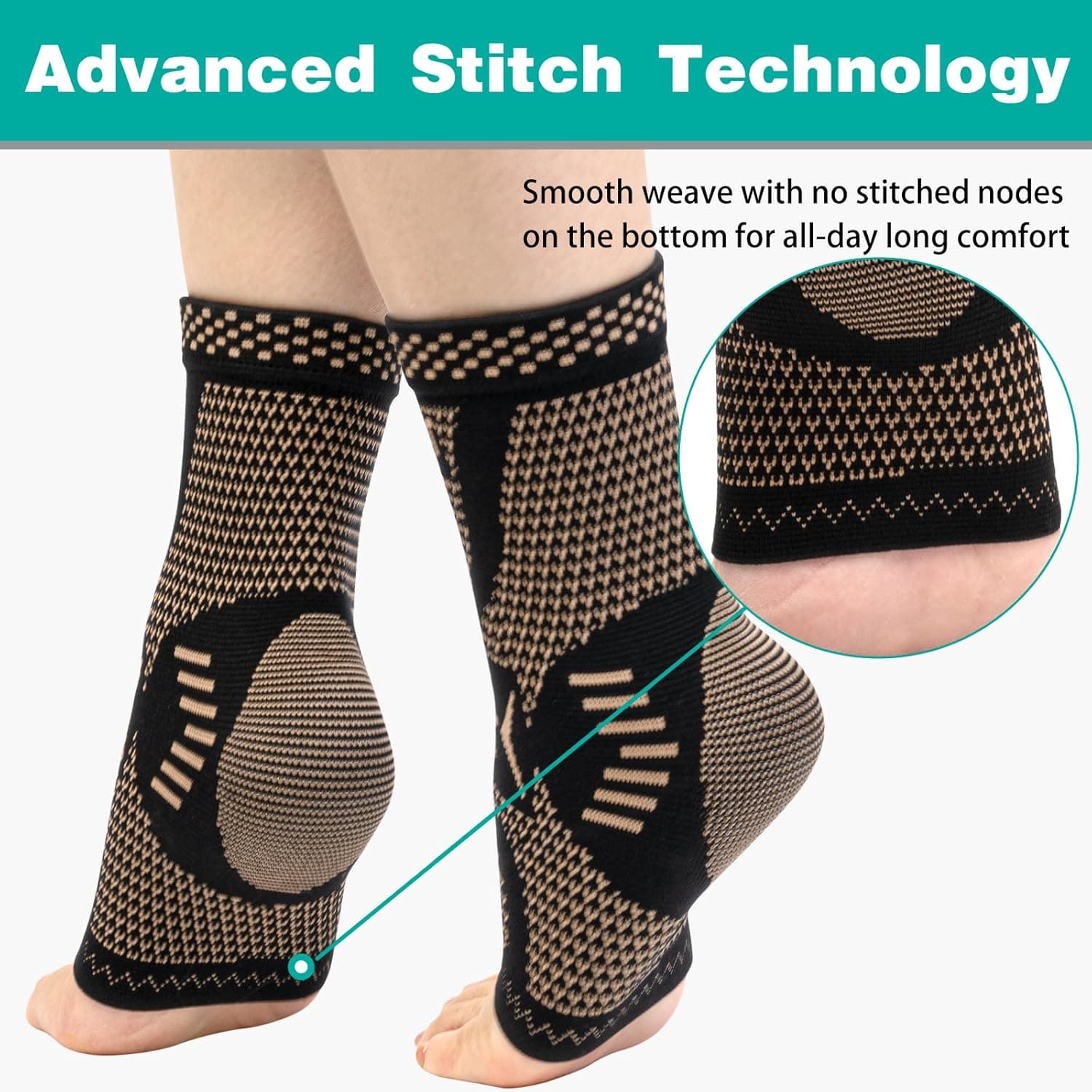 Ankle Brace for Women & Men, Ankle Compression Sleeve Support Copper Infused Ankle Brace for Sprained Ankle, Plantar Fasciitis Sports, Achilles Tendonitis Pain Relief, Copper Black, M