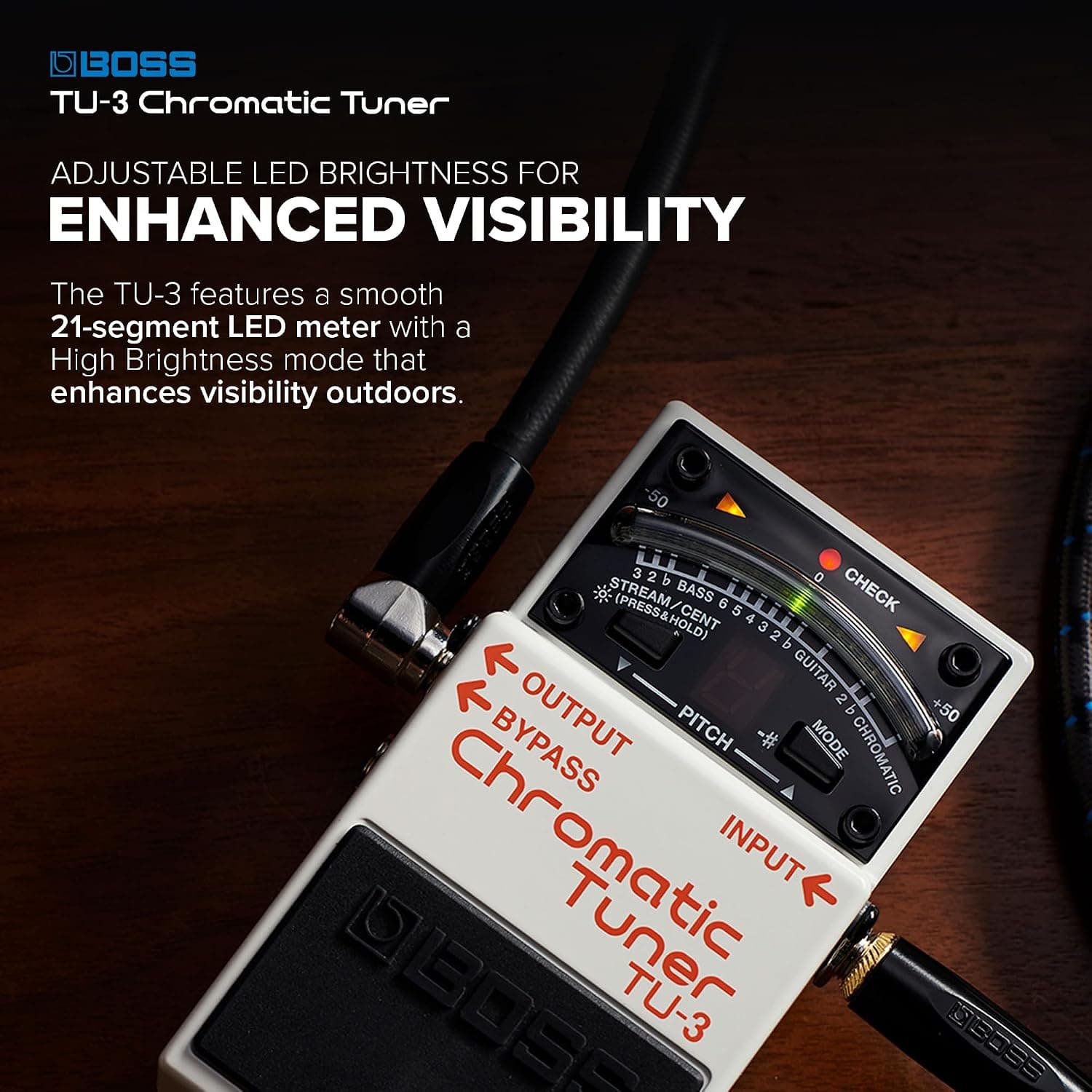 BOSS TU-3 Compact Chromatic Tuner | Perfect for Guitar & Bass | Industry-Standard Performance | Tank-Tough BOSS Stompbox Body | 21-Segment LED Meter | Accu-Pitch Sign Function | Industry-Standard Performance, Tank-Tough BOSS Stompbox Body, 21-Segment LED Meter, Accu-Pitch Sign Function