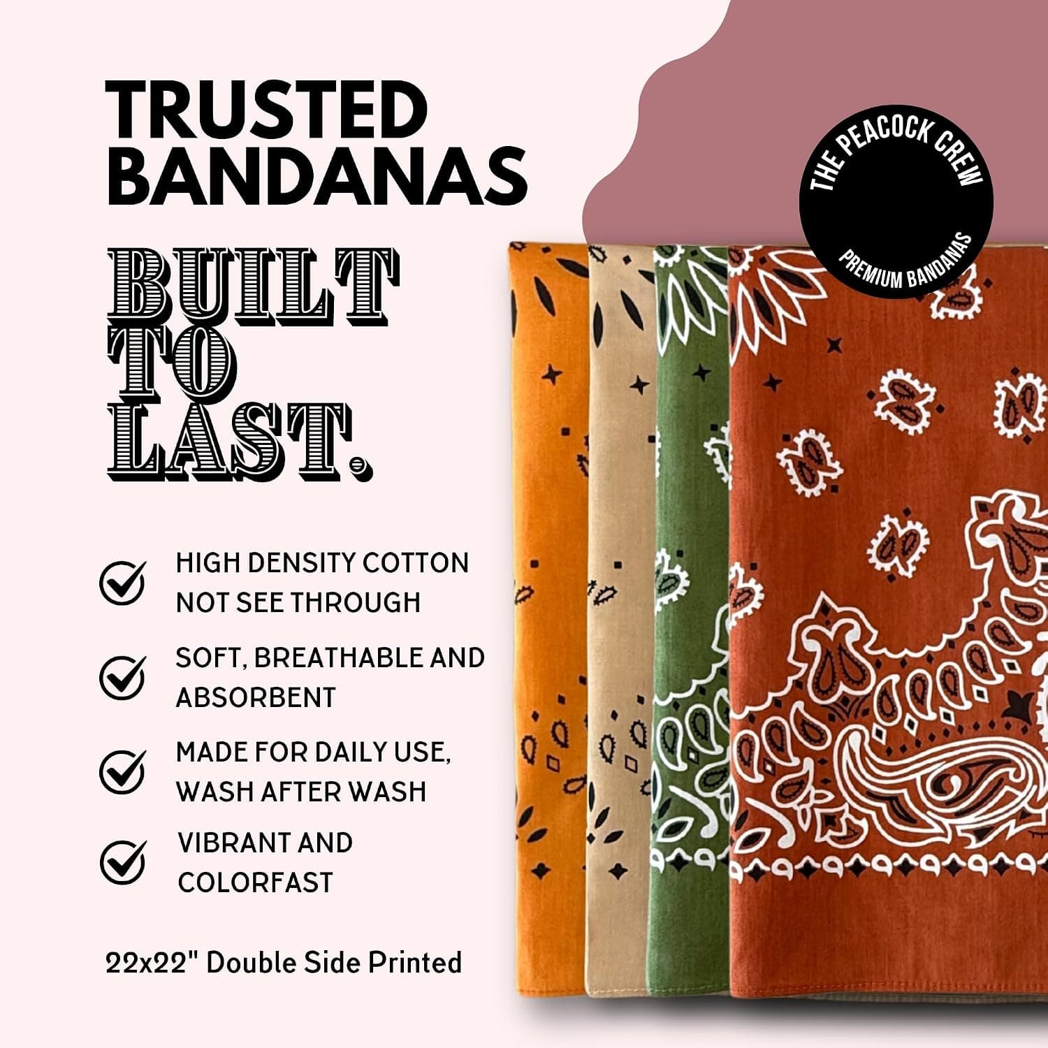 The Peacock Crew Premium Soft Cotton Bandanas Pack for Men and Women Paisley 22 x 22 inches