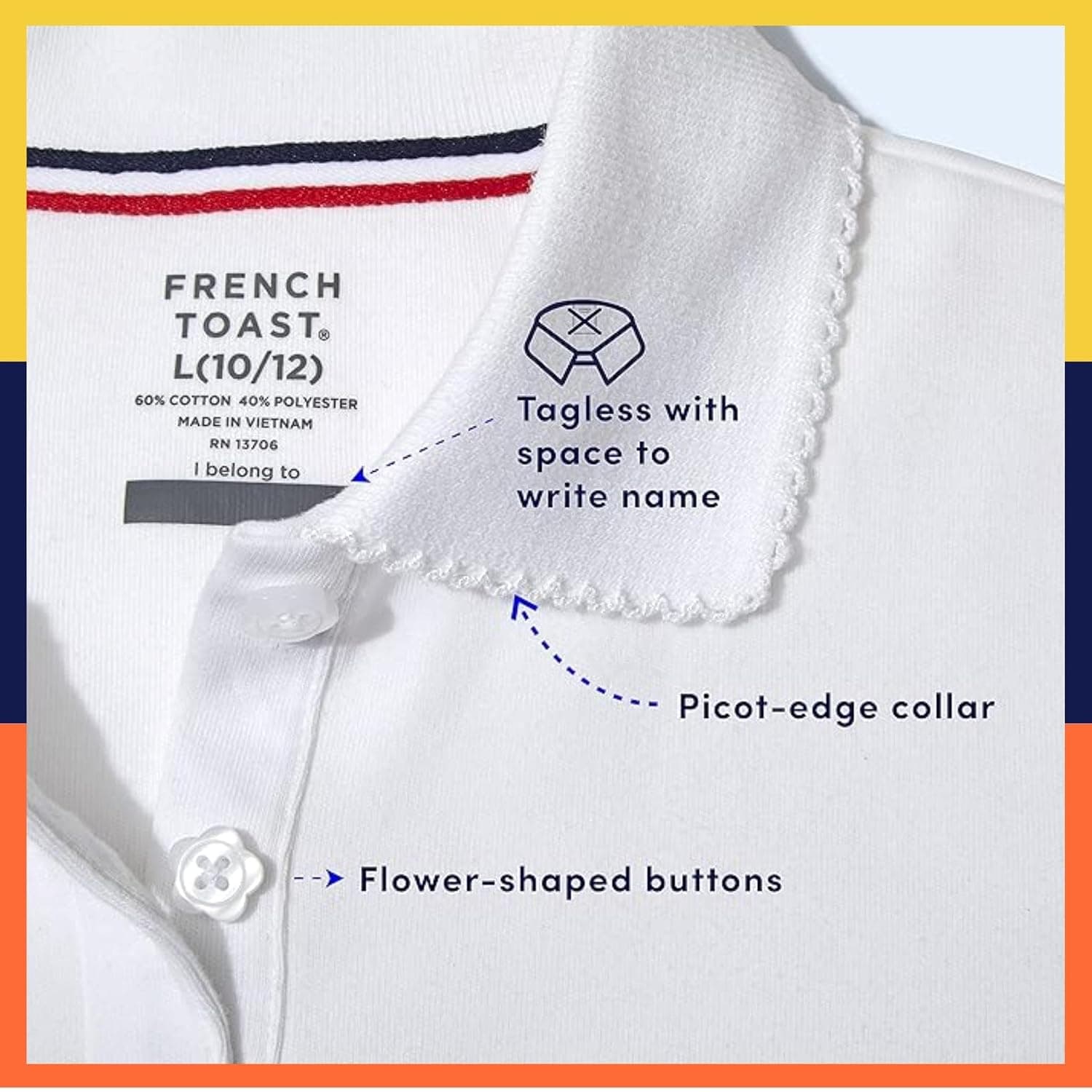 French Toast Girls' Short Sleeve Picot Collar Polo School Uniform Shirt (Standard and Plus)