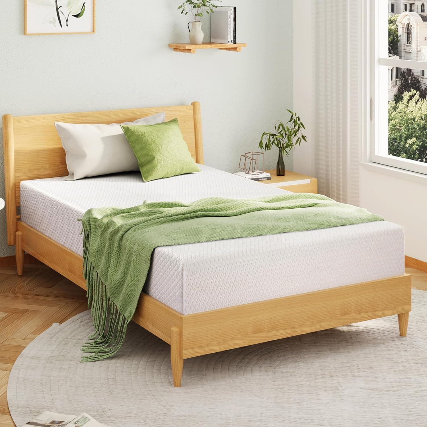 EGOHOME Full Size Memory Foam Mattress 8 Inch, Green Tea, Medium Firm | Bed Mattress in A Box, Cooling Green Tea Gel, Pressure Relief, CertiPUR-US Certified, Fiberglass Free, 75''L x 54''W, White