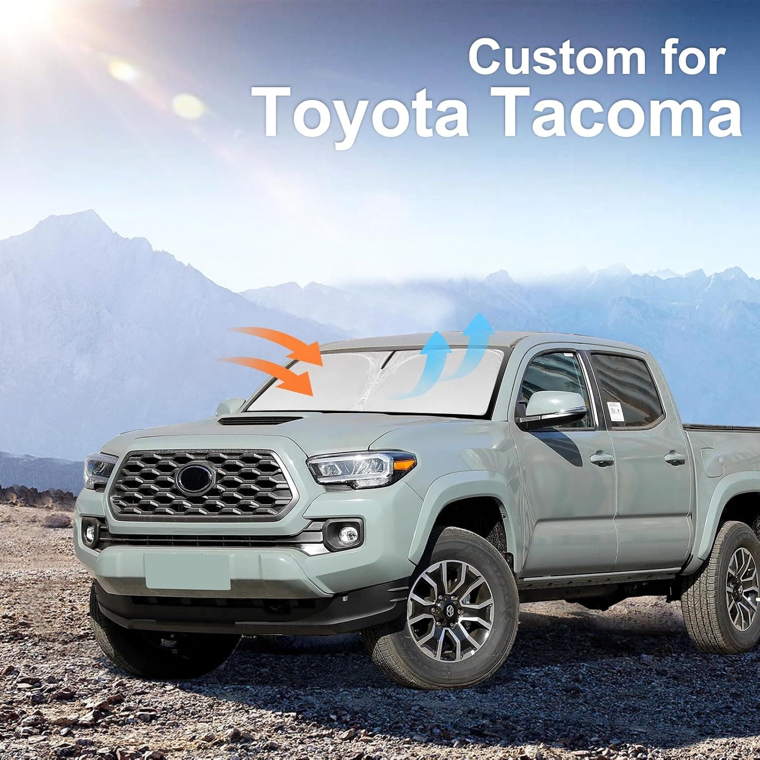 for Toyota Tacoma 2016-2024 2025 2026 Sun Shade Sunshade Windshield Cover | 4 Layers Front Window Shade Custom Fit Tacoma 2Dr 4Dr Pickup Sun Visor 240T Shade Blocks UV Rays Car Accessories