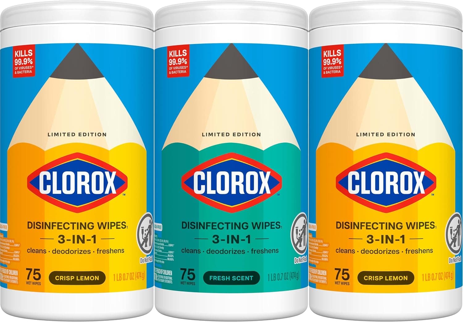 Clorox Disinfecting Wipes Back to School Variety Pack, 75 Count Each, Pack of 3 (Package May Vary)