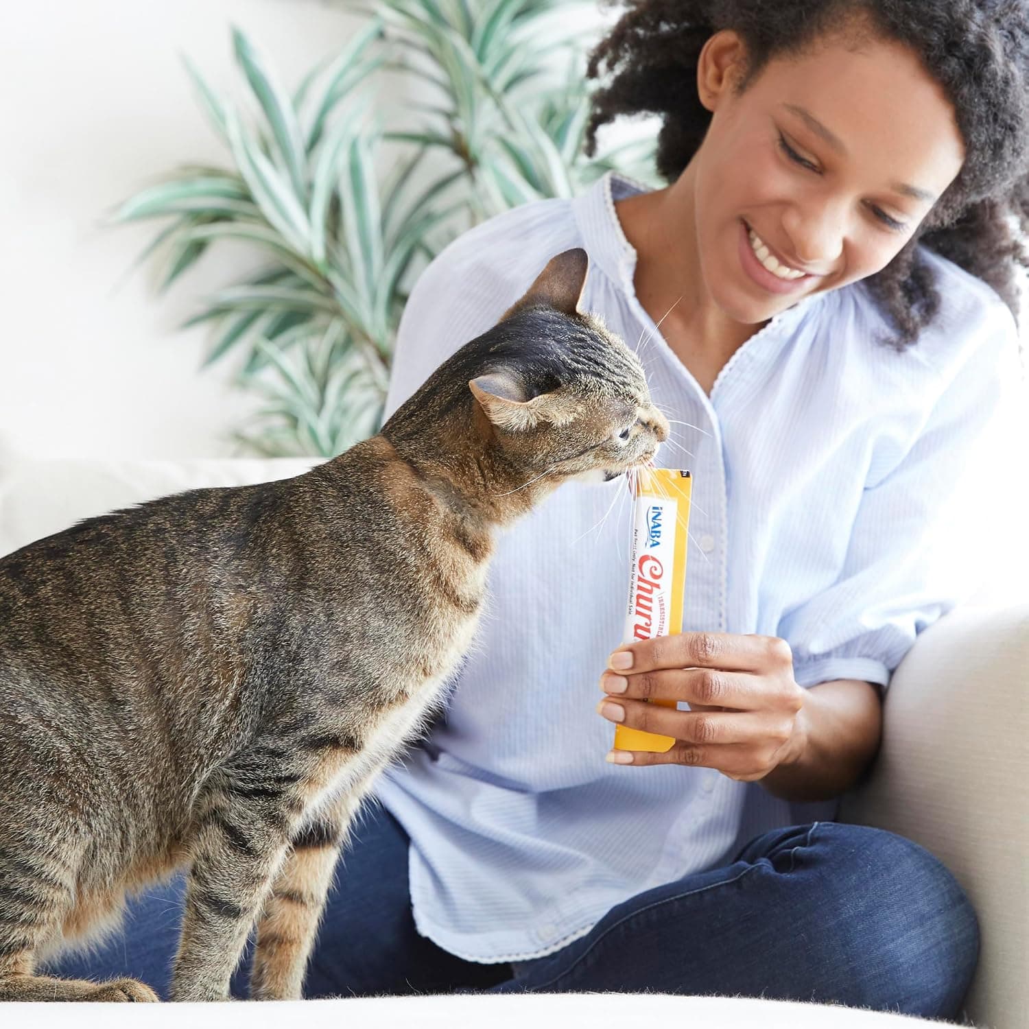 INABA Churu Cat Treats, Lickable, Squeezable Creamy Purée Cat Treat with Green Tea Extract & Taurine, 0.5 Ounces Each Tube, 50 Tubes, Tuna & Chicken Variety