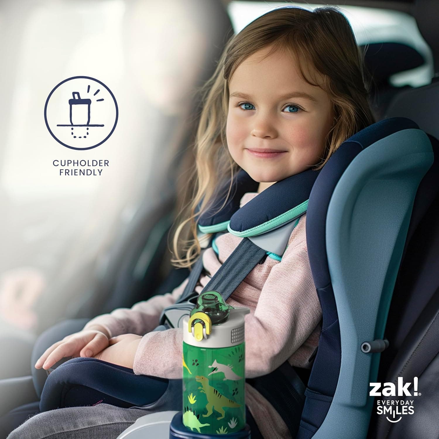 Zak Designs Disney Pixar Cars Sage 16oz Leak-Proof Straw Kids Water Bottle | BPA Free, Durable Plastic, Cupholder Friendly, Dishwasher Safe, Easy to Clean, Lid Lock, Handle, For School, Home, Travel